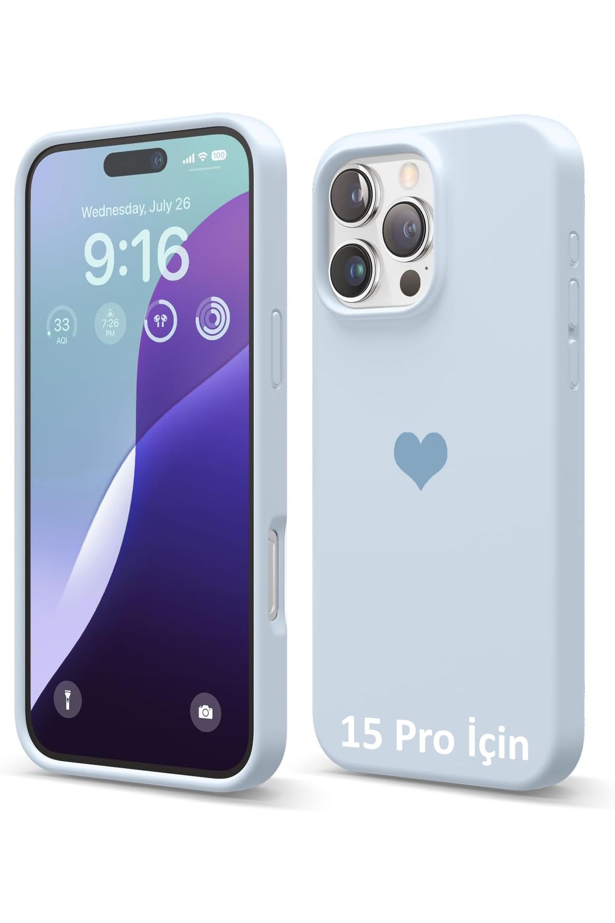 GAGA ELEKTRONİK iPhone 15 Pro İçin Kalp Logolu İçi Kadife Silikon Kılıf