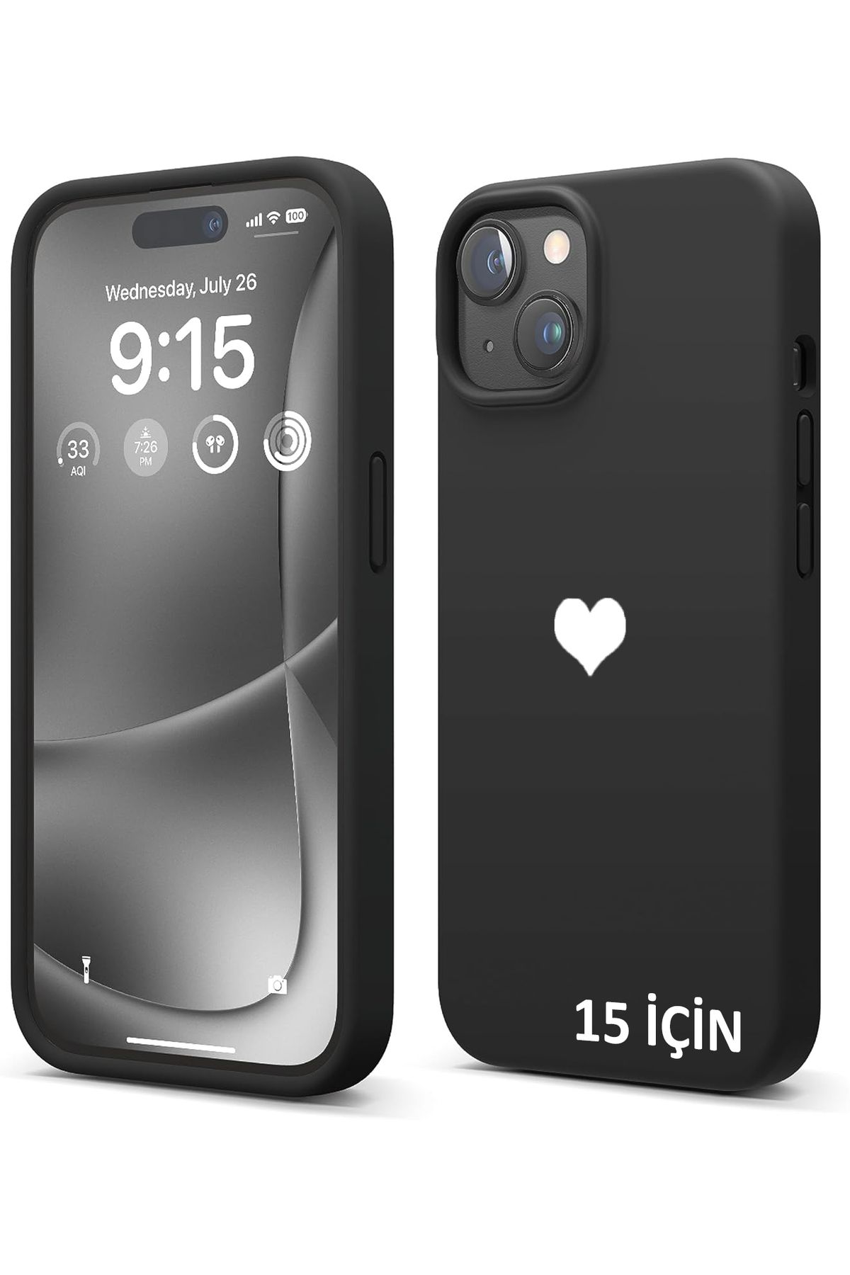 GAGA ELEKTRONİK iPhone 15 İçin Kalp Logolu İçi Kadife Silikon Kılıf