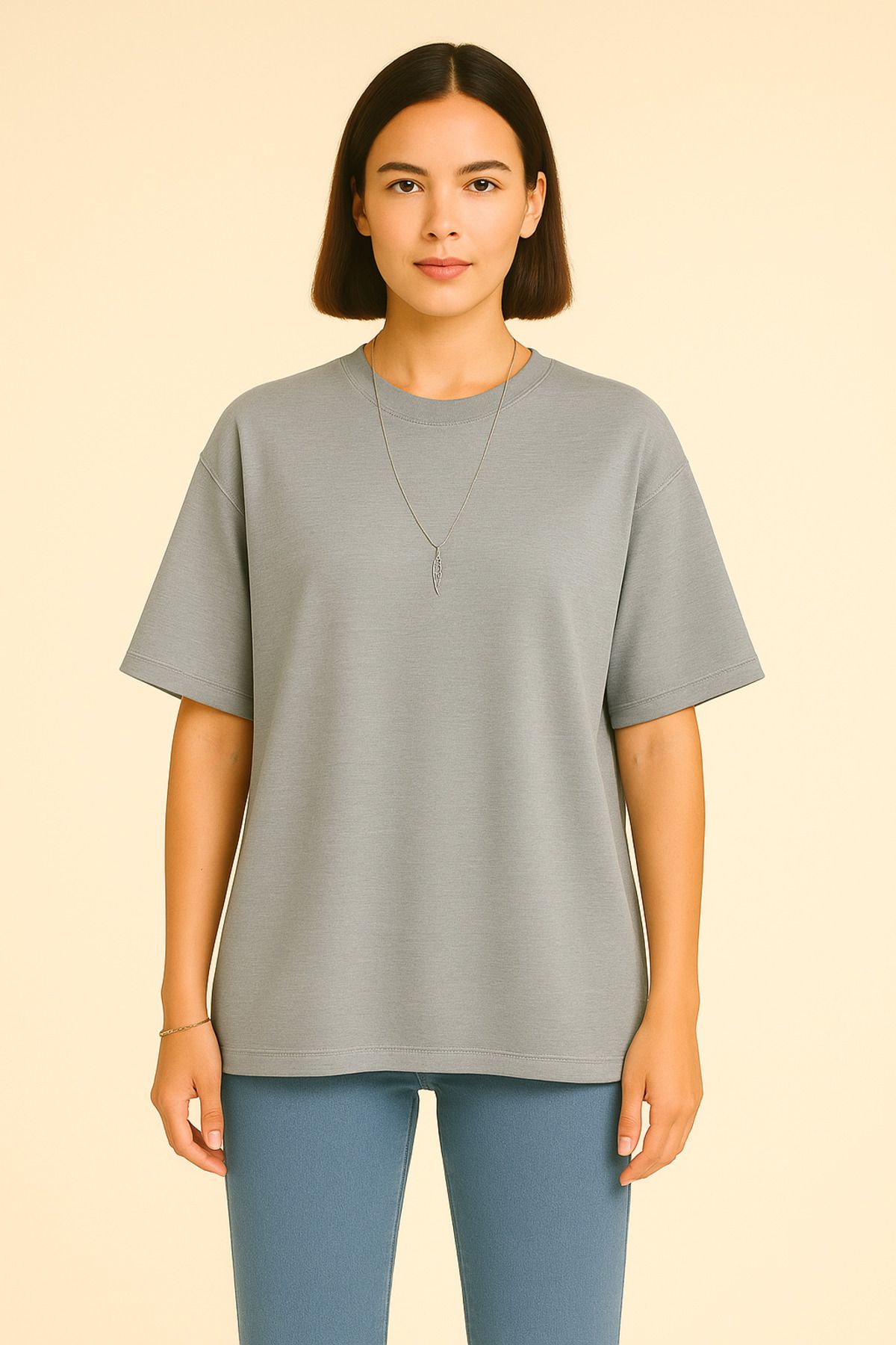 EydaMoon Kadın Basic Oversize MODAL KUMAŞ T-Shirt İpeksi Yumuşacık Canlı Renk Geniş Kalıp