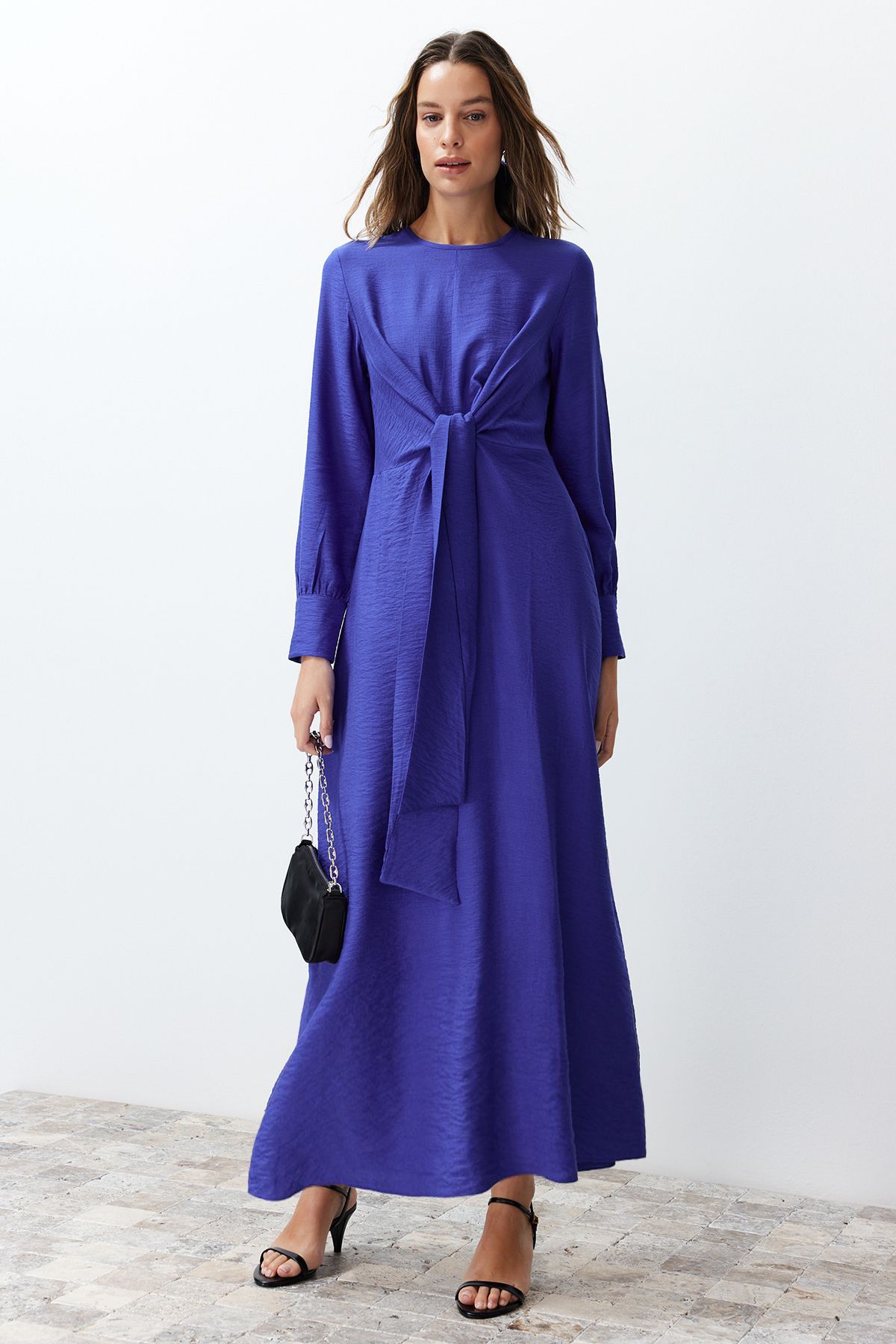 Trendyol Modest-فستان منسوج بتفاصيل ربطة الخصر من ساكس TCTSS23EB00221 2