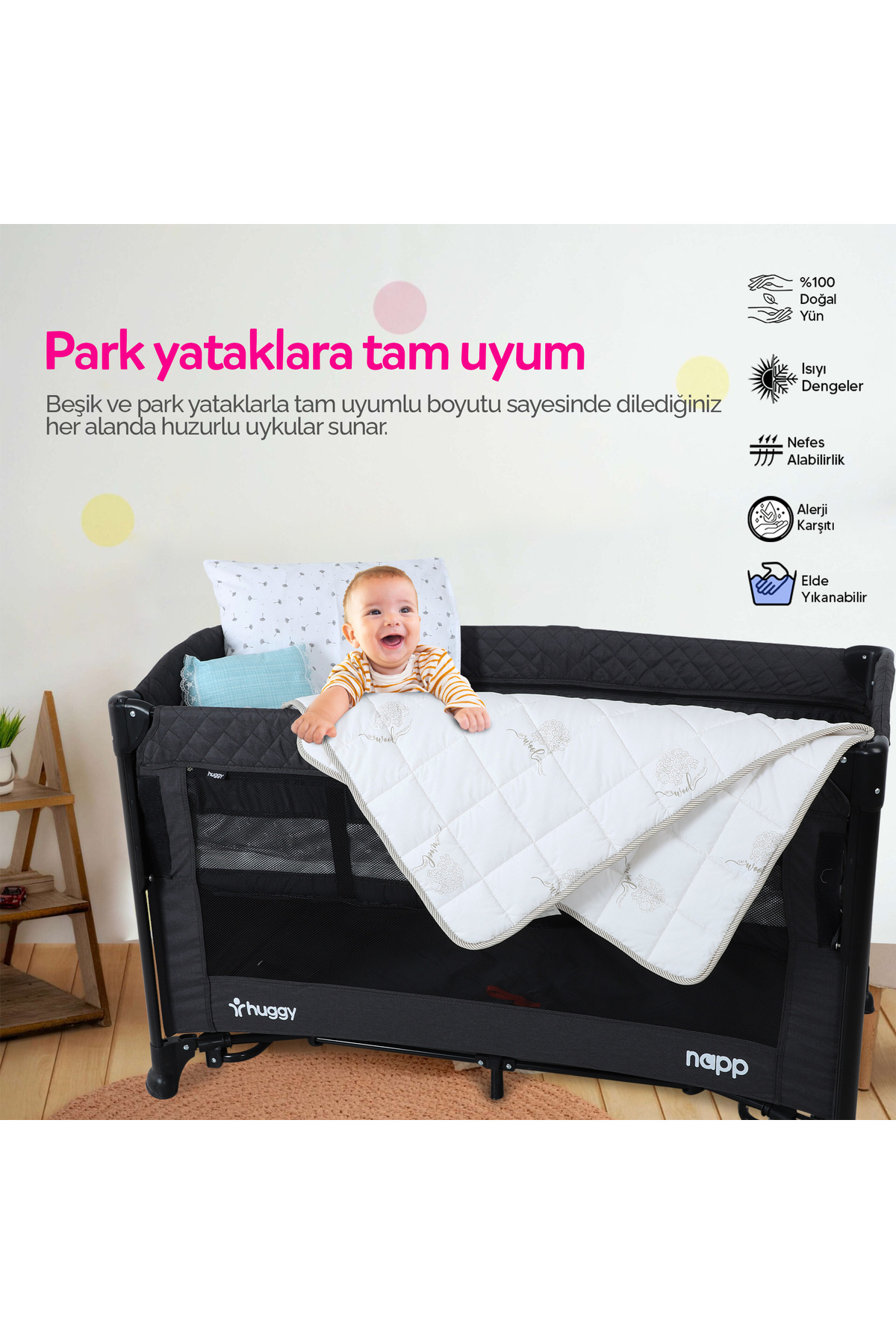 Huggy 75x125 Bebek Yorganı – %100 Yeni Zelanda Kuzu Yünü, %100 Pamuk Kumaş fotoğrafı 3 (önizleme)