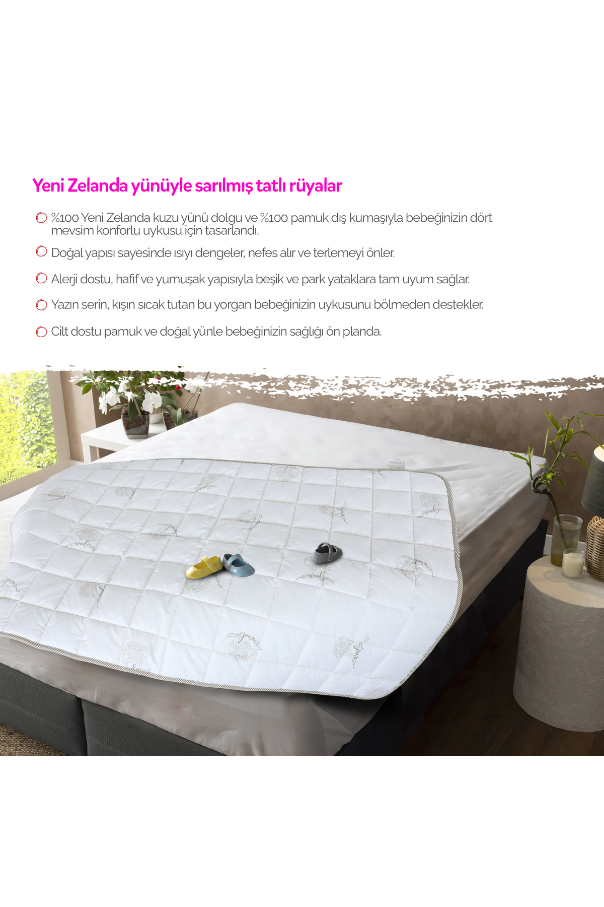 Huggy 75x125 Bebek Yorganı – %100 Yeni Zelanda Kuzu Yünü, %100 Pamuk Kumaş fotoğrafı 2 (önizleme)