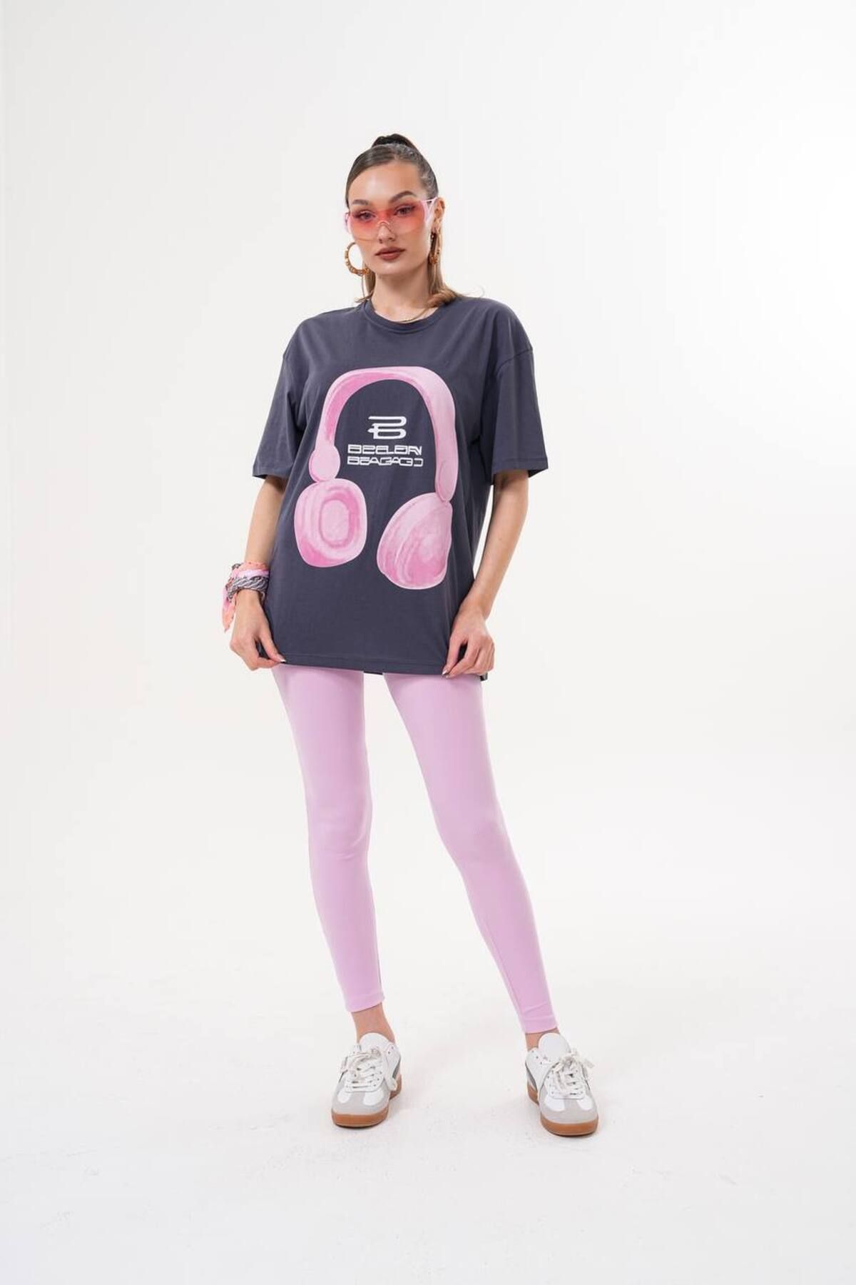 liyanamoda Kadın Oversize T-Shirt Ön Yüz Baskılı