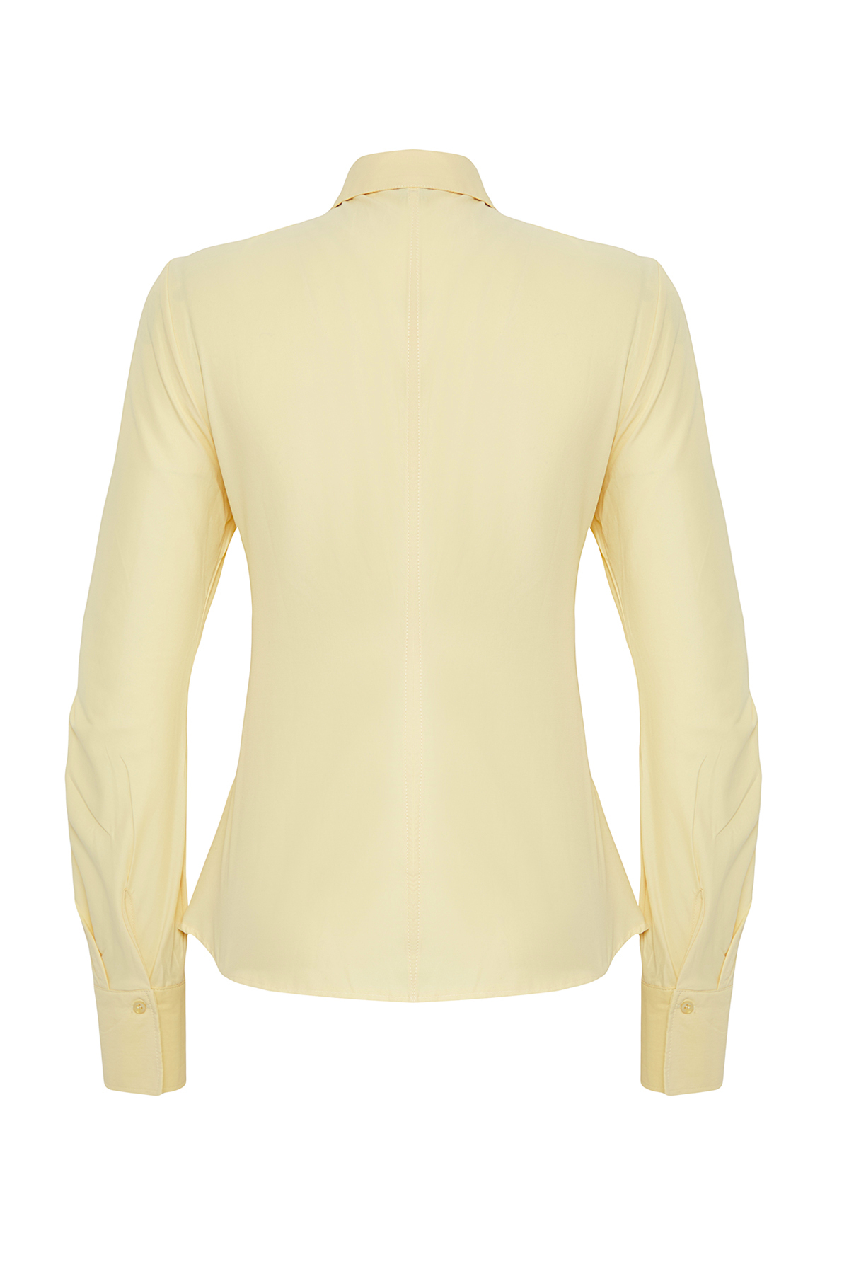 Trendyolmilla  Açık Sarı Balon Kol Detaylı Bele Oturan Asimetrik Fitted Gömlek TWOSS25GO00155 - Görsel 8