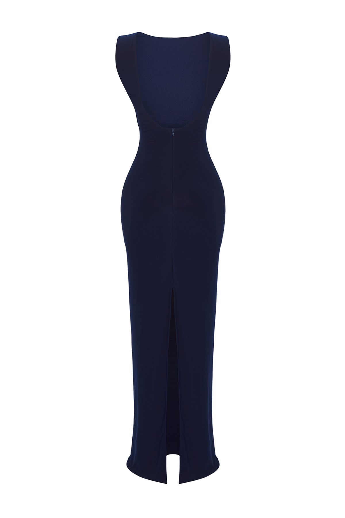Trendyol Collection-Marineblaues, gerades, drapiertes, gewebtes, sandfarbenes Maxi-Abendkleid und Heimkehrkleid 6