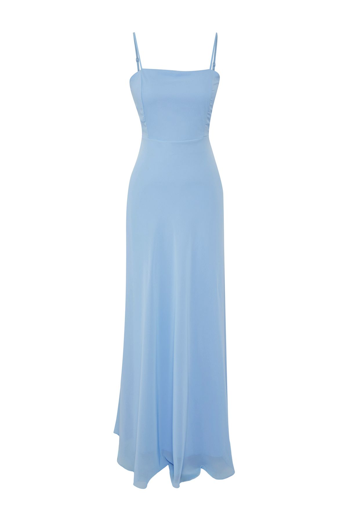 Trendyol Collection-Világoskék A-vonalú masnival bélelt sifon szőtt hosszú estélyi ruha éjszakai ballagási ruha TPRSS25AE00152 9