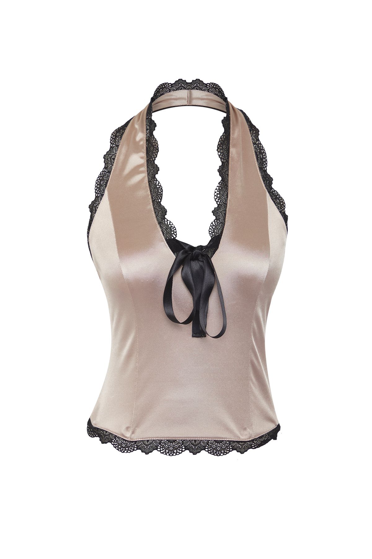Trendyol Collection Beżowa Bluzka Z Satynowym Wzorem I Koronkowymi Detalami Tprss25bz00034 Kobieta - 38