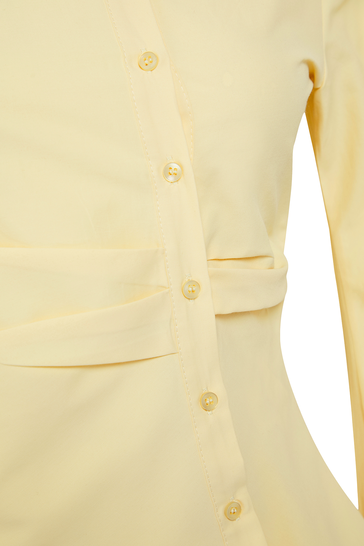 Trendyolmilla  Açık Sarı Balon Kol Detaylı Bele Oturan Asimetrik Fitted Gömlek TWOSS25GO00155 - Görsel 6