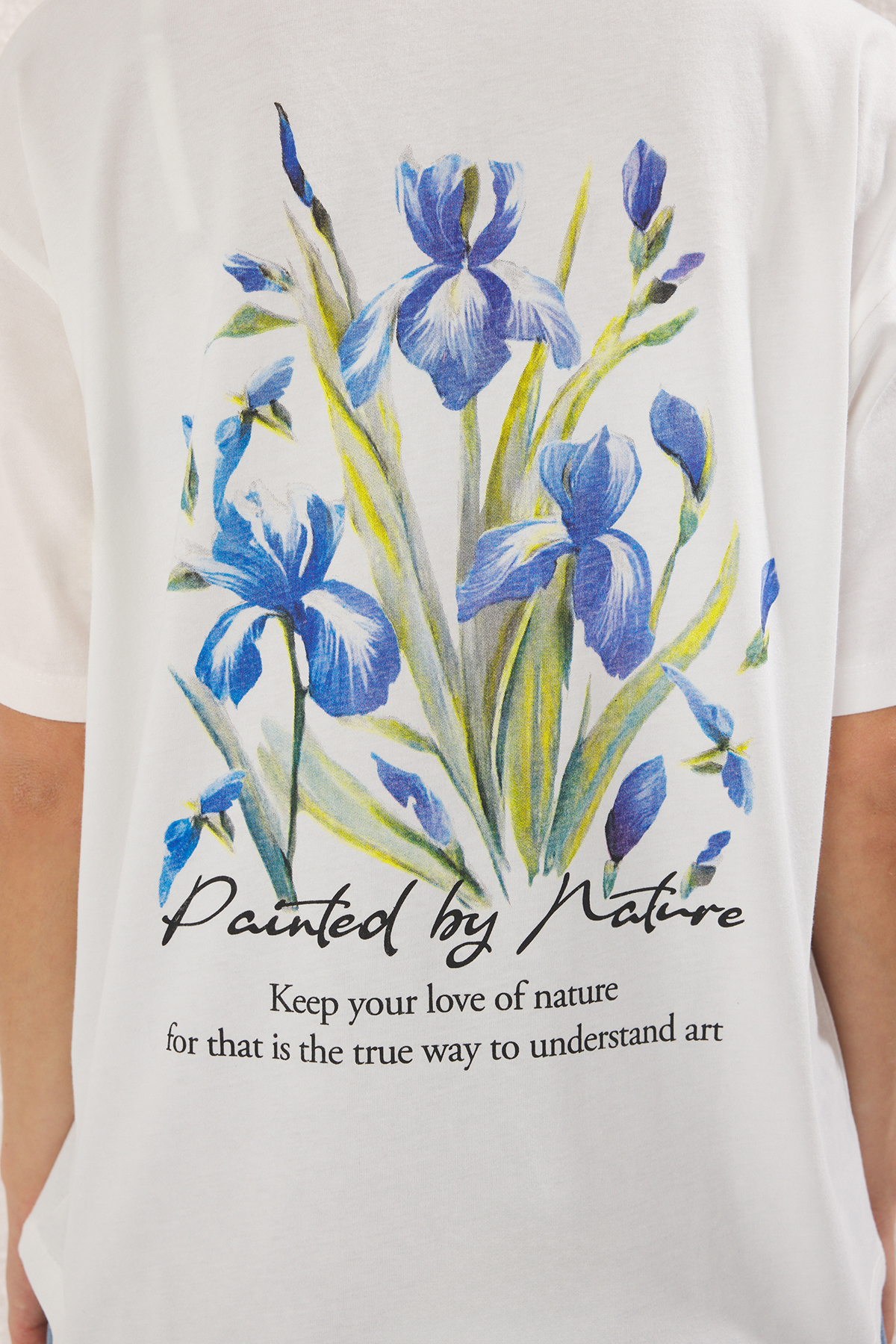 Trendyolmilla  Ekru %100 Pamuk Ön ve Arka Çiçek Baskılı Oversize/Geniş Kesim Örme T-Shirt TWOSS25TS00204 - Görsel 4