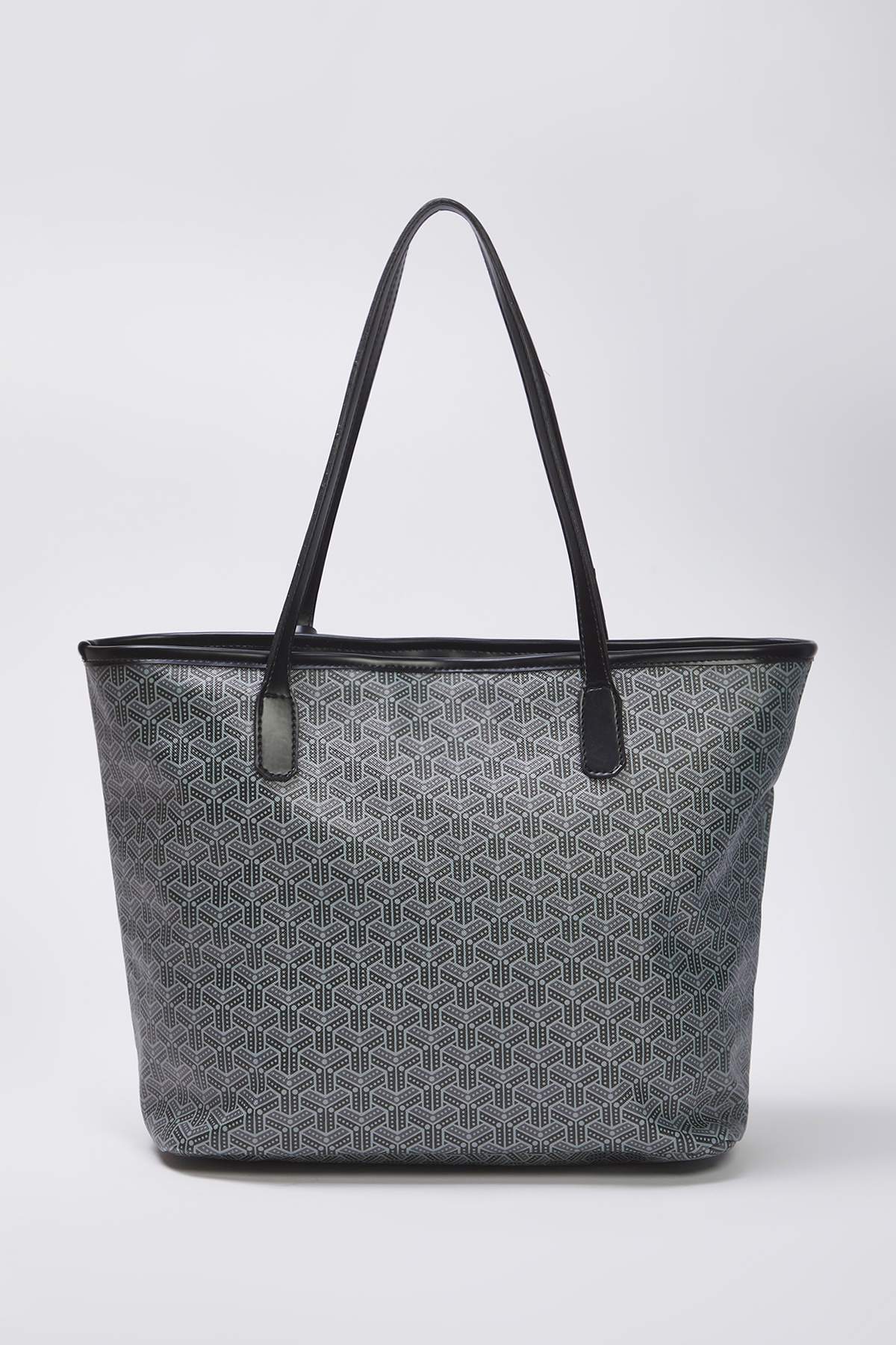 TRENDYOL SHOES-Dunkelanthrazit mit Welpen, geometrisch gemustert, Damen-Maxi-Tote-Schulterhandtasche TAKSS25OC00061 5