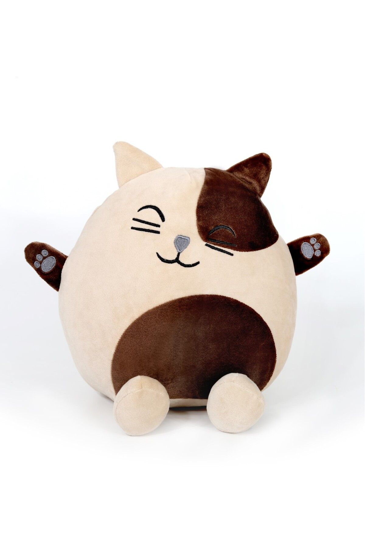 Moontoys Sevimli ve Yumuşak Peluş Kedi Uyku Arkadaşım 35 Cm Beyaz Krem Kahve