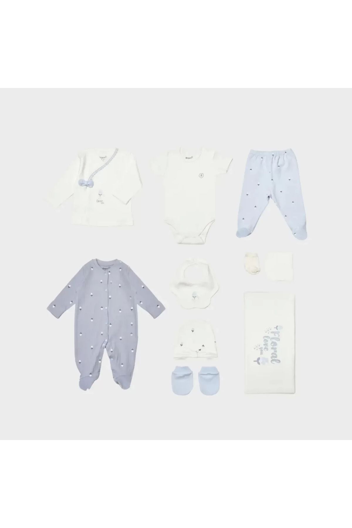 little stars Love Floral 10 Parça Hastane Çıkış Seti Ekru Lila