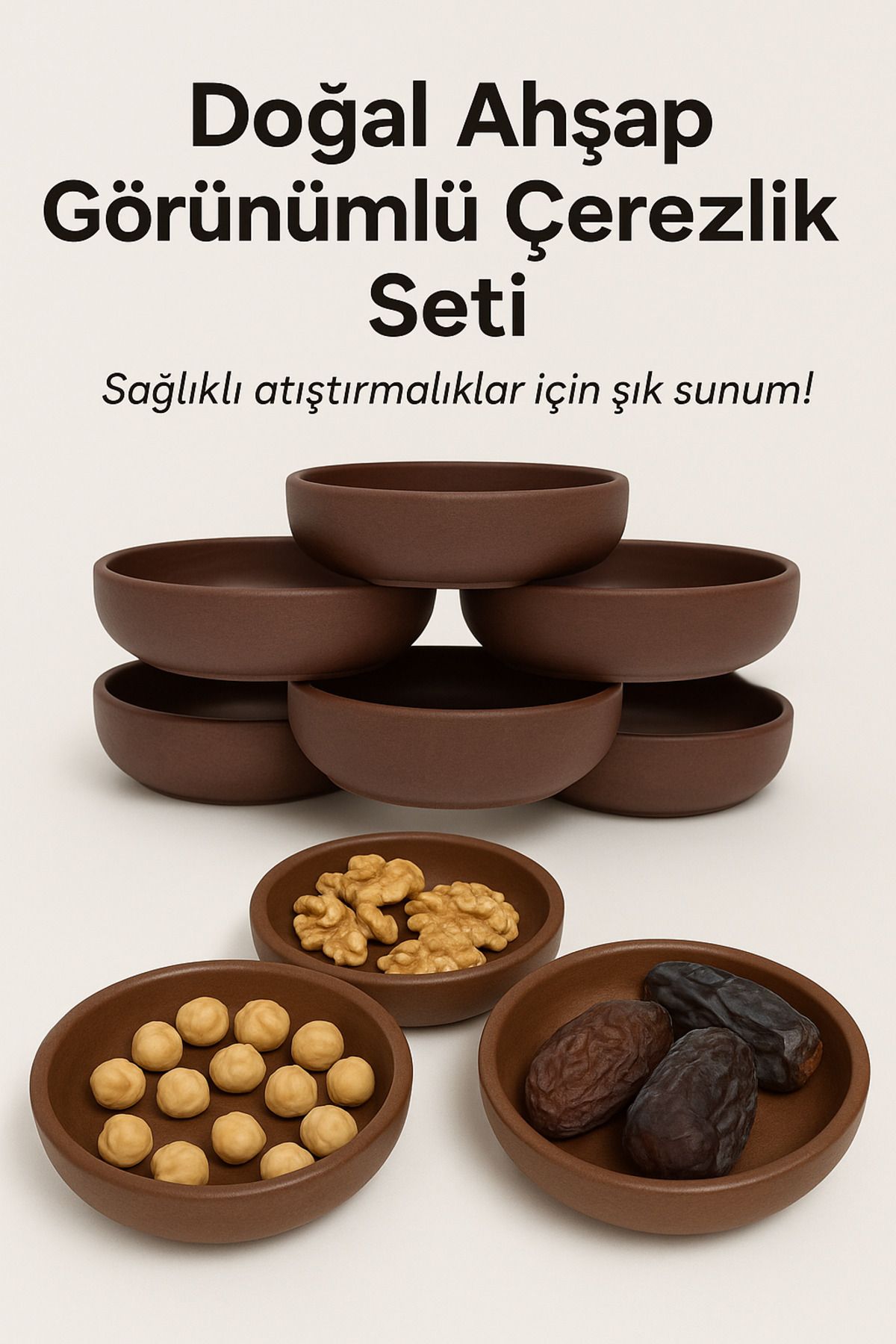 ZenGlow 6'lı Şık Plastik Ahşap Görünümlü Çerezlik Seti – Kırılmaz, Hafif, Pratik Sunumlar İçin