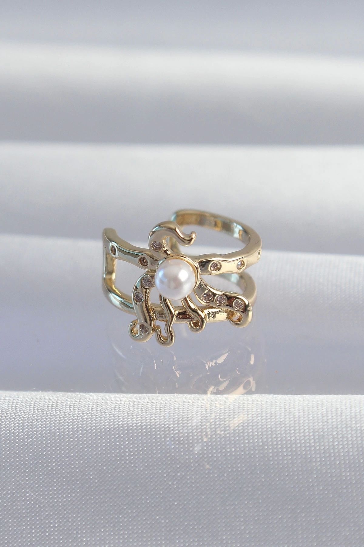 Genel Markalar Pirinç Gold Renk İncili Ahtapot Earcuff Küpe