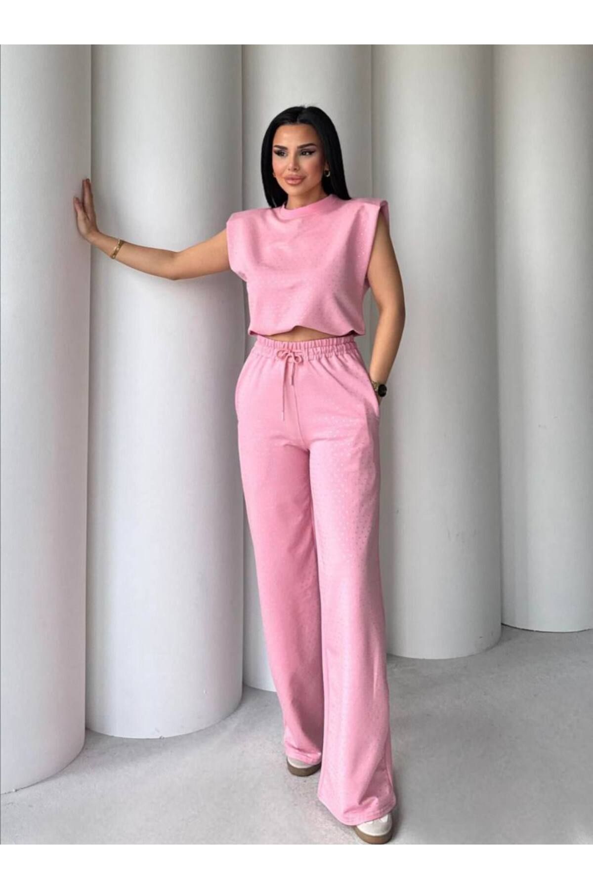 Castivo Fashion Sim Detaylı Vatkalı Crop Bluzlu 2’li Kadın Takım