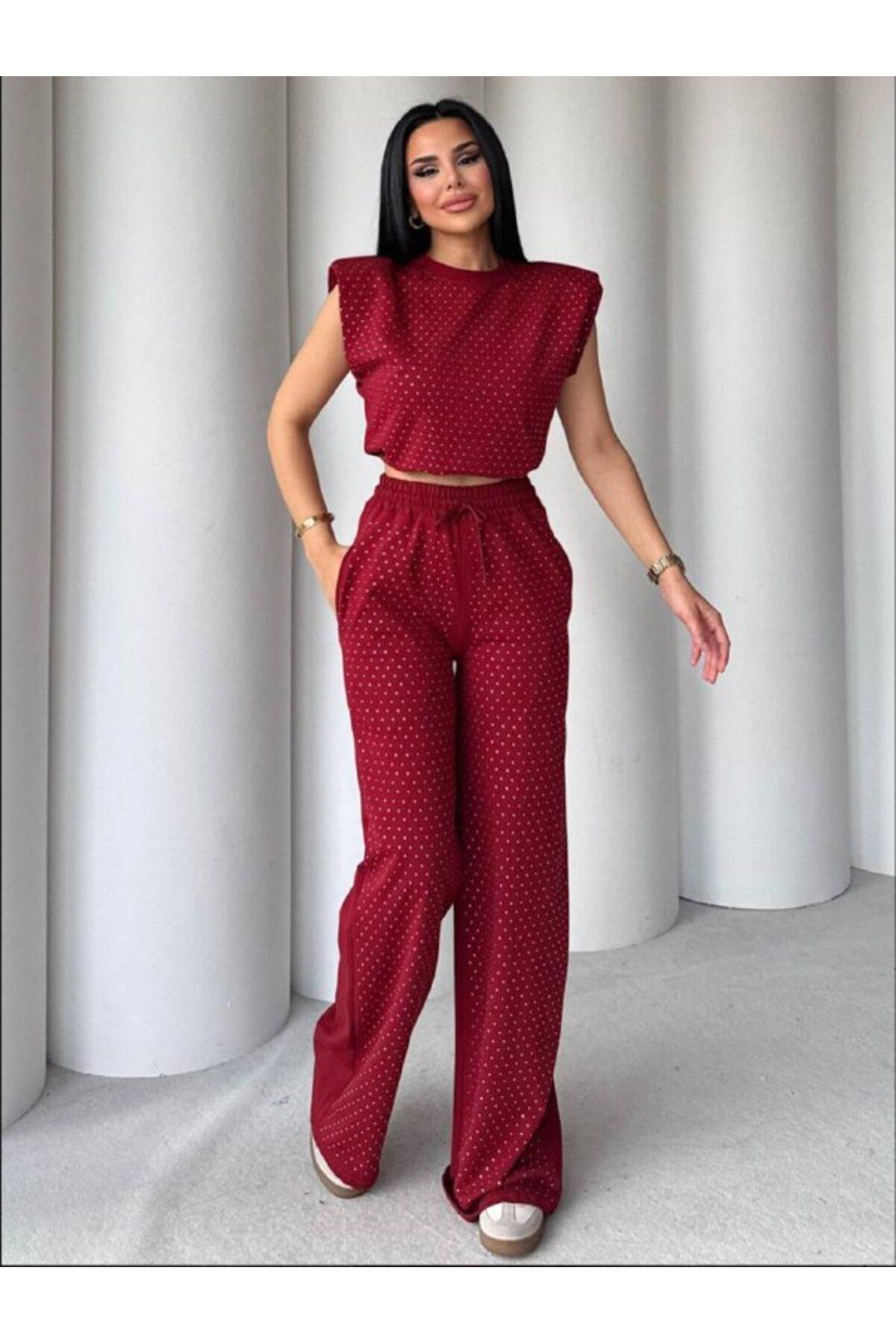 Castivo Fashion Sim Detaylı Vatkalı Crop Bluzlu 2’li Kadın Takım
