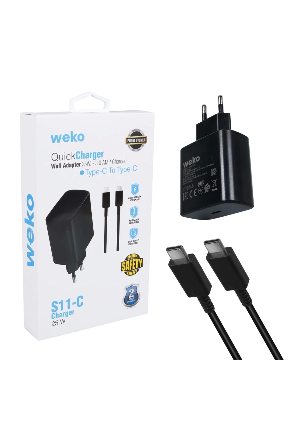 STOREMAX S11-C 25 WATT SİYAH ŞARJ BAŞLIK ADAPTÖRÜ + TYPE-C TO TYPE-C KABLO (5047)