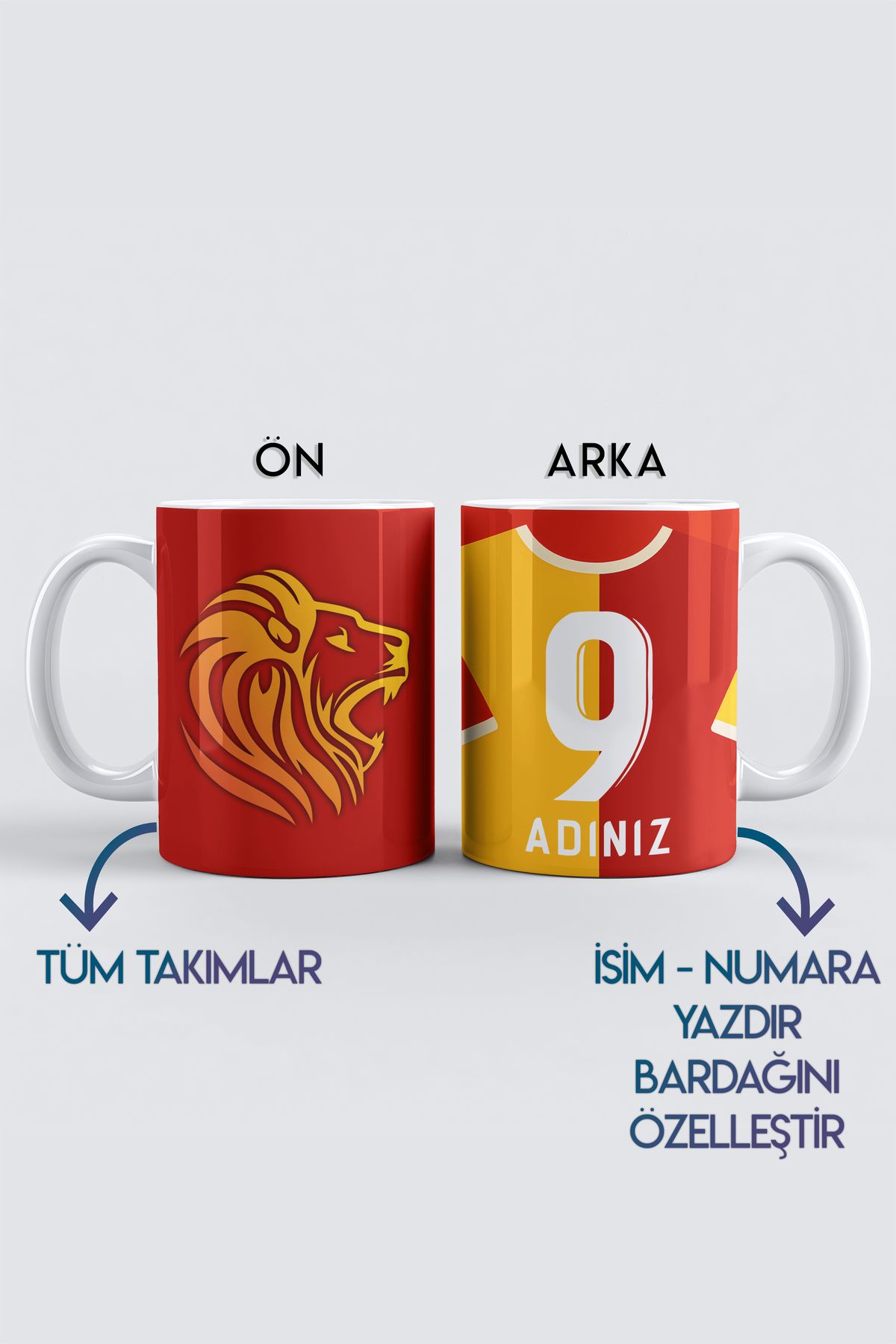 DekorHane Porselen, Kişiye Özel Taraftar Baskılı Kupa Bardak, Tüm Takımlar, İsim Numara Yazdırmalı