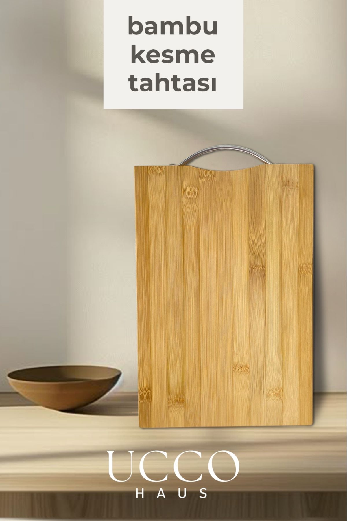 UCCO Metal Saplı Bambu Kesme Tahtası 21,5x32 cm Orta Boy – Antibakteriyel, Sağlıklı, Dayanıklı