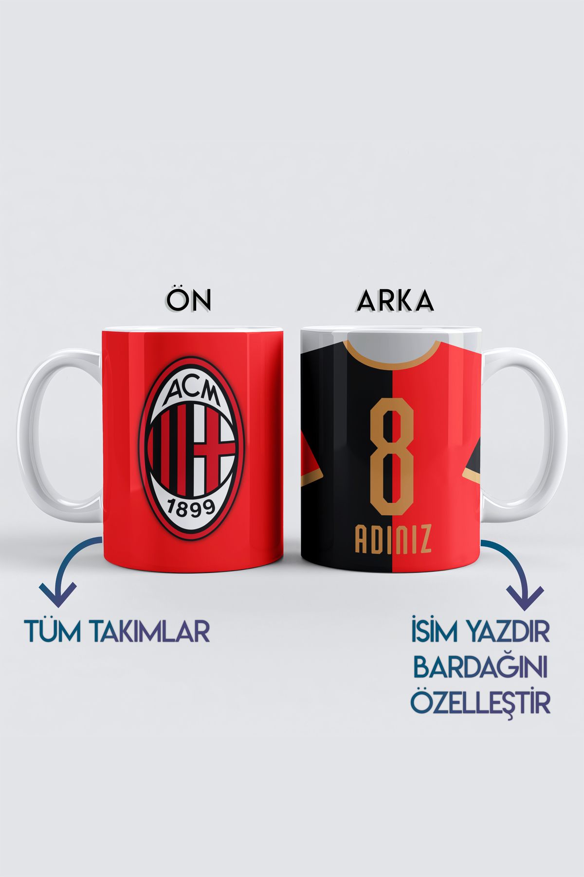 DekorHane Kişiye Özel AC Milan, Taraftar Baskılı Kupa Bardak, Tüm Takımlar