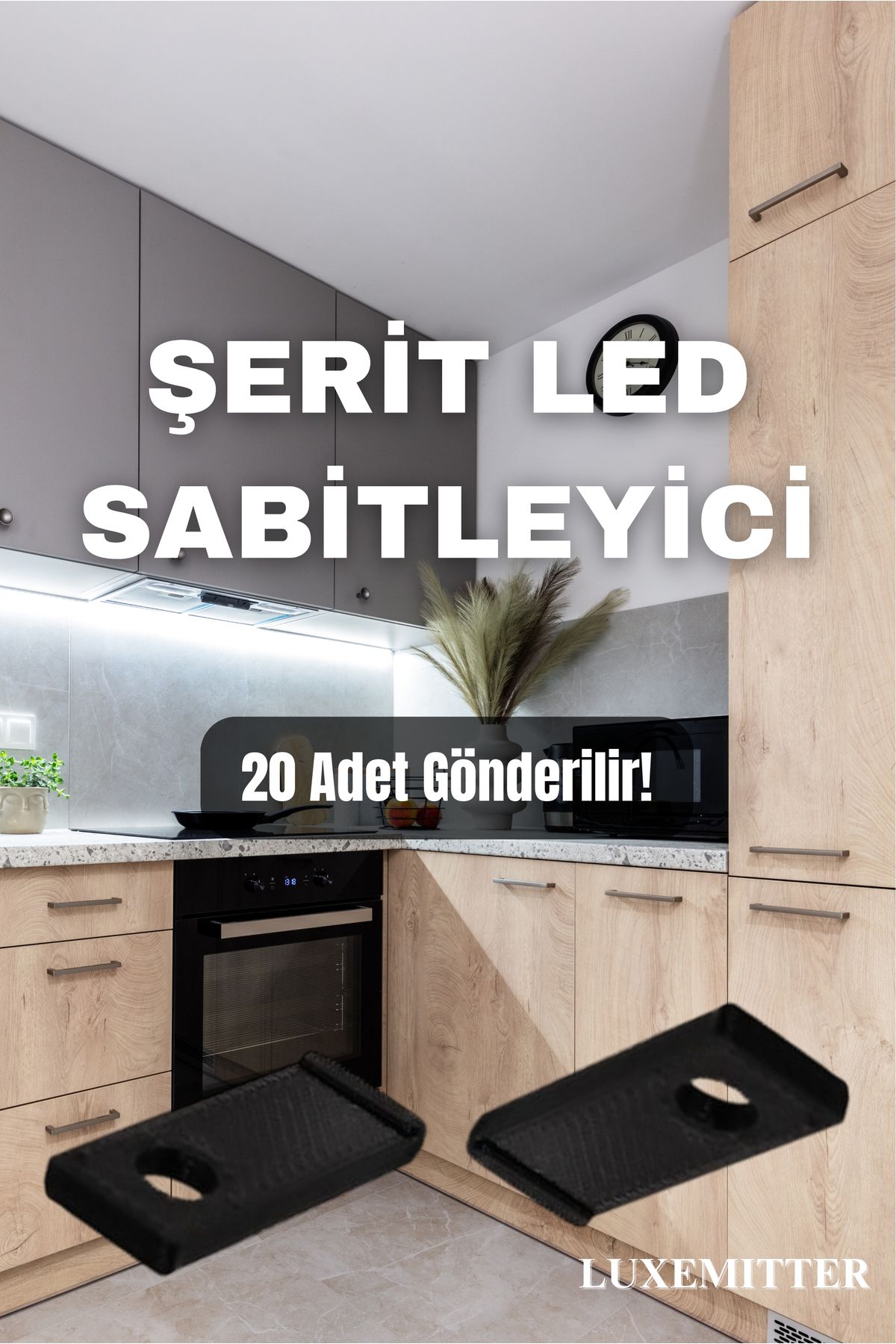 Luxemitter Duvar Mutfak Dolabı Altı Tezgah Üstü Şerit LED Işık Yüzey Monte Vidalanabilir Tutucu Montaj Aparatı