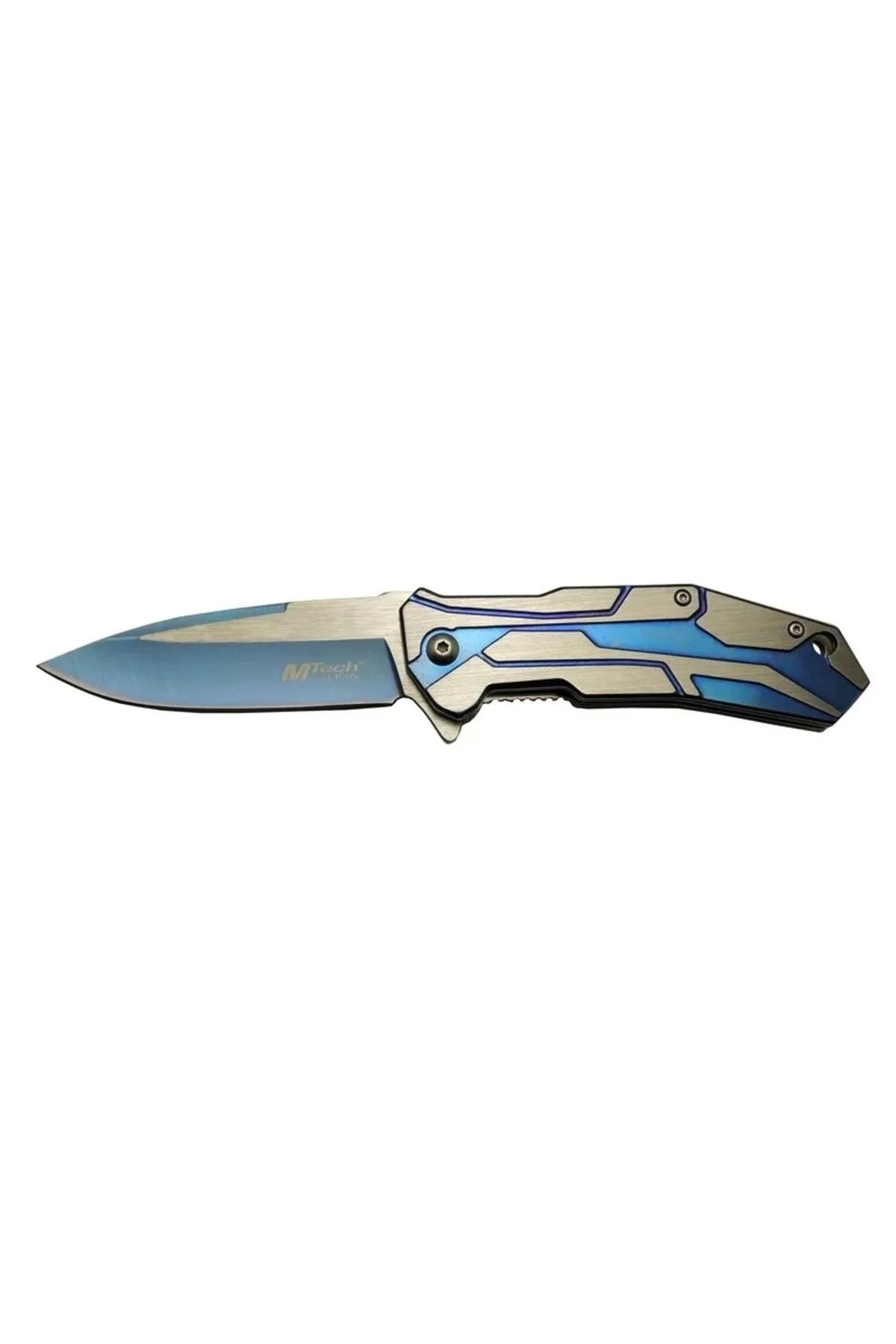 YNT İthalat 4-10-1 Mavi Kamp Çakı 20cm- Yarı Otomatik, Kemerlikli, Metal Sap