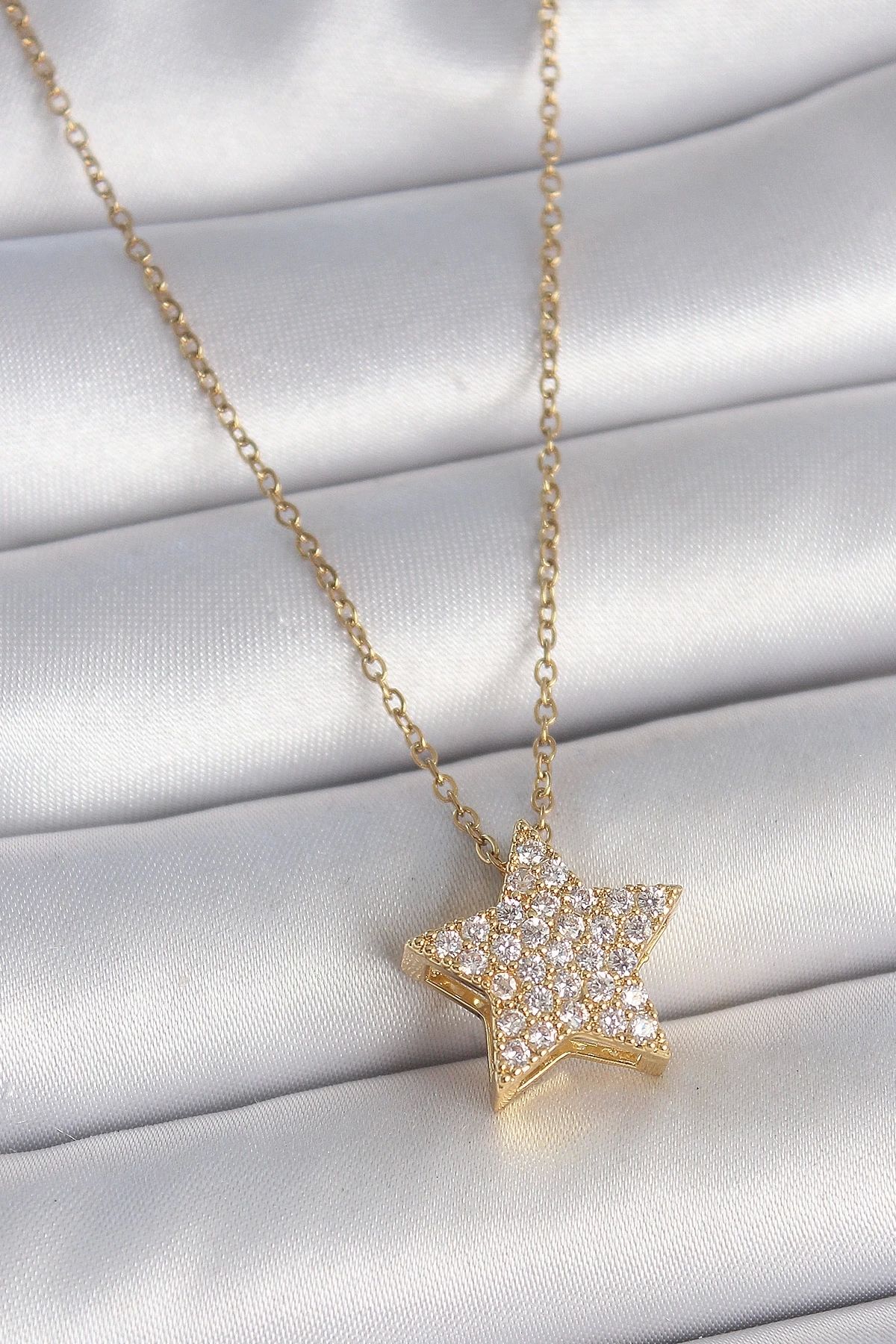 Clariss 316L Çelik Gold Renk Zincir Zirkon Taşlı Yıldız Model Kadın Kolye