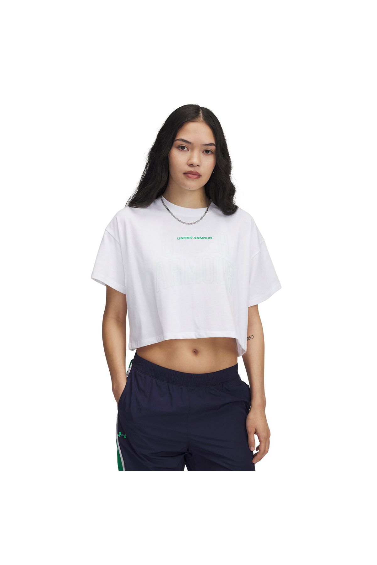 Under Armour Varsity Mix Heavyweight Crop Kadın Beyaz Yuvarlak Yaka Tişört