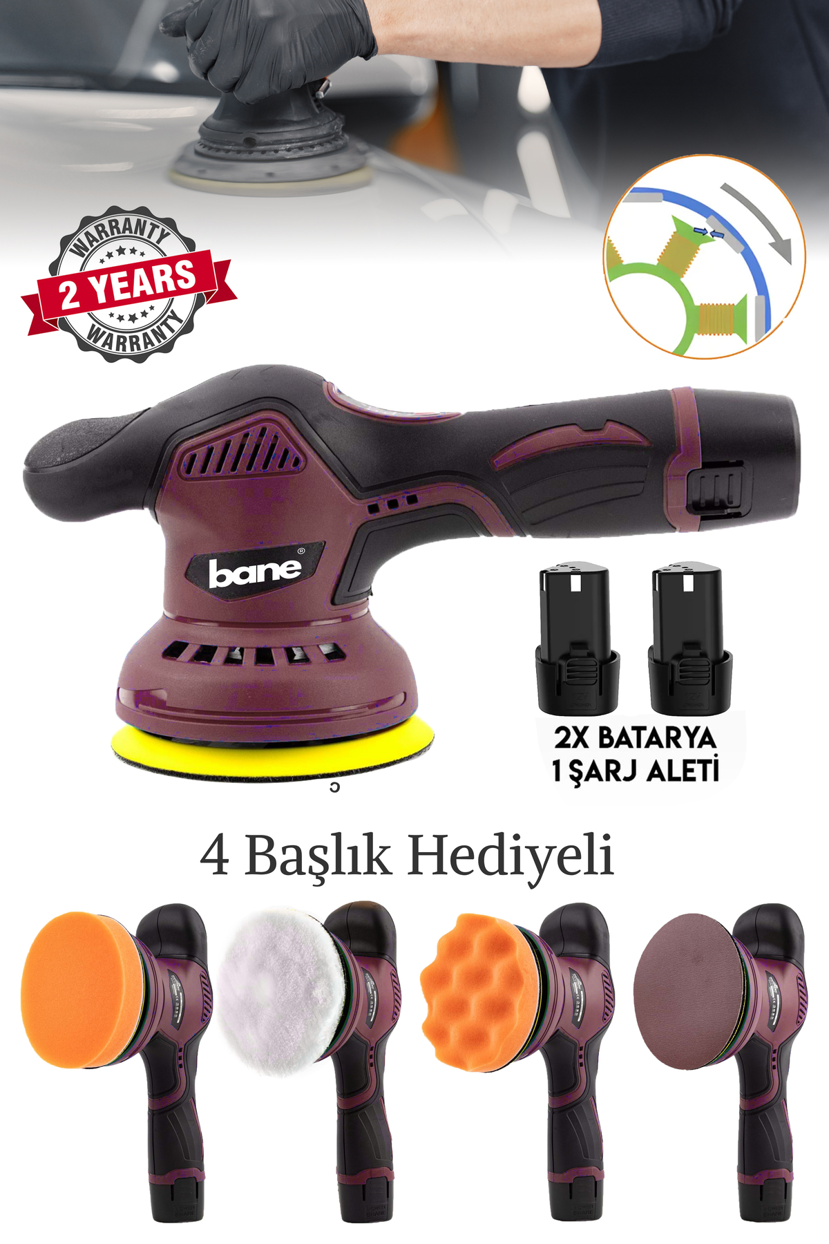 BANE Orbital Yapılı 24 V 5 Ah Çift Akülü Pasta Cila Polisaj Ve Zımpara ...