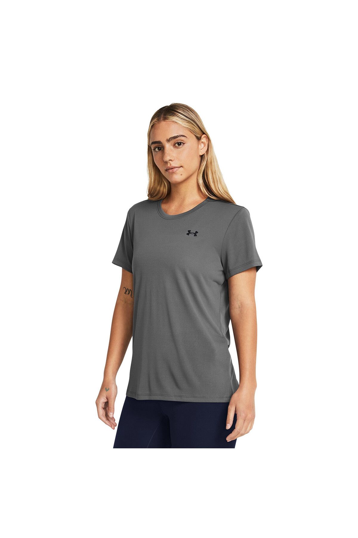 Under Armour Tech Solid Kadın Gri Yuvarlak Yaka Tişört