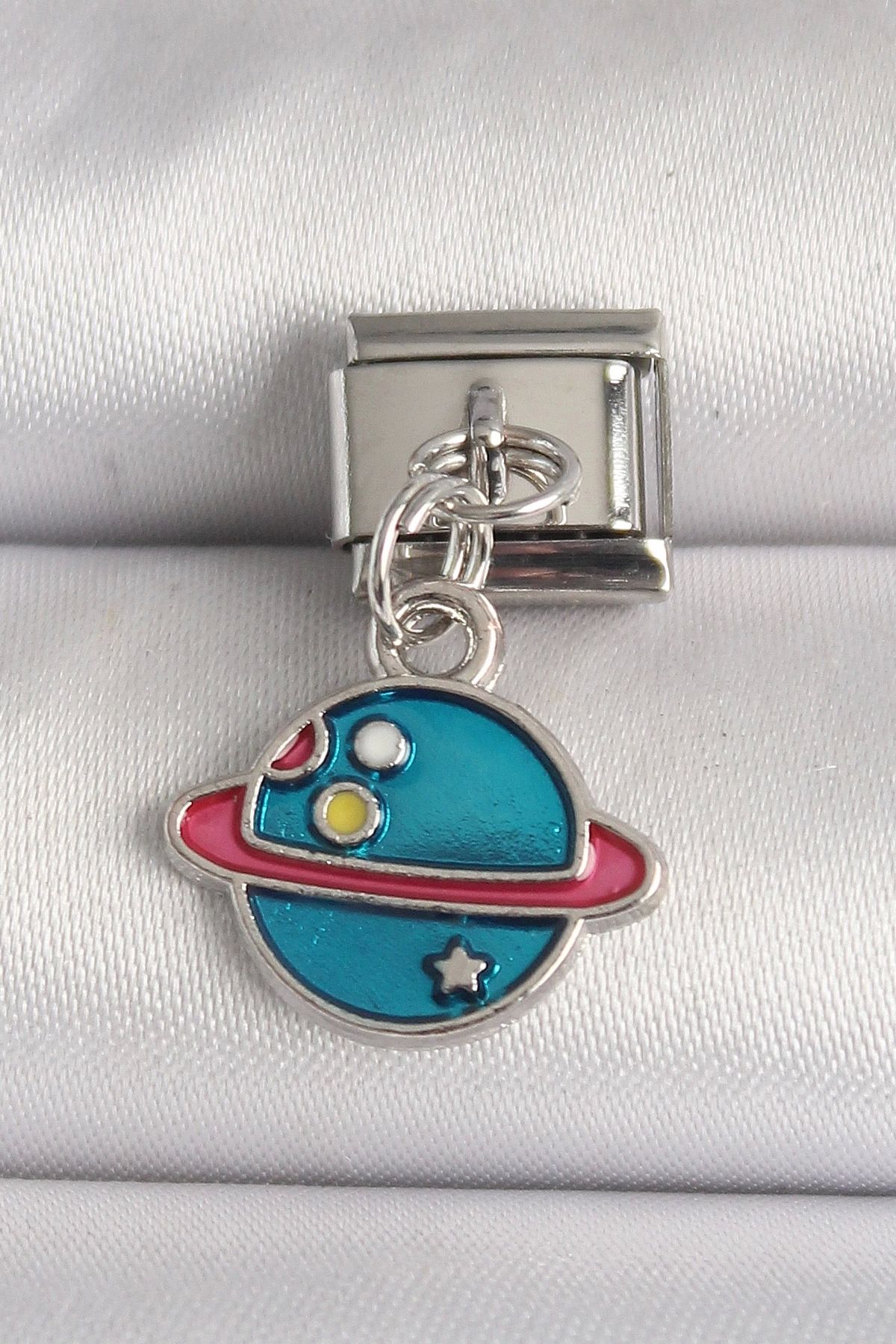 Clariss 316L Çelik Gümüş Renk Mavi Satürn Model Nomination Charm