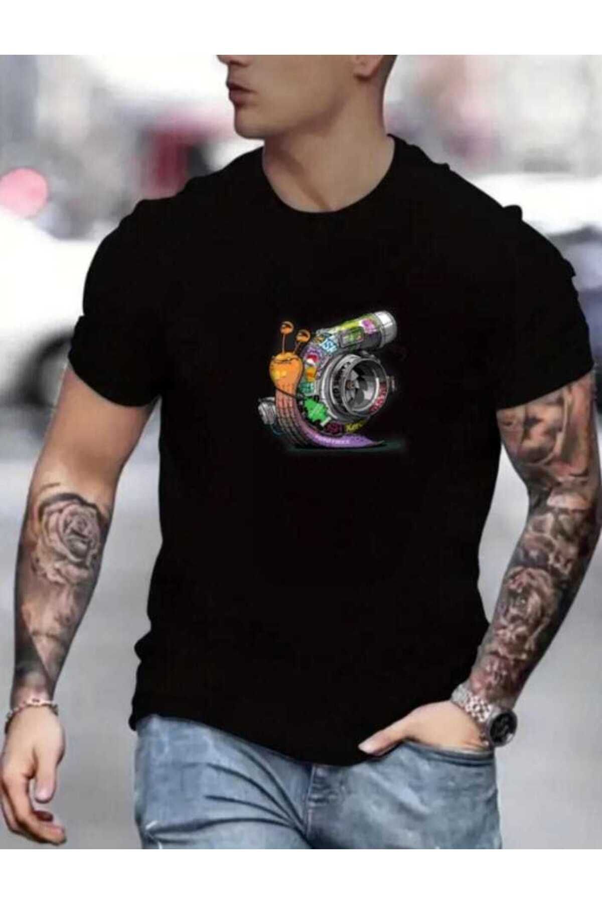 İnazuma Outdoors İnazuma Unisex Oversize Baskılı Pamuklu Bisiklet Yaka Kısa Kollu SİYAH T-shirt