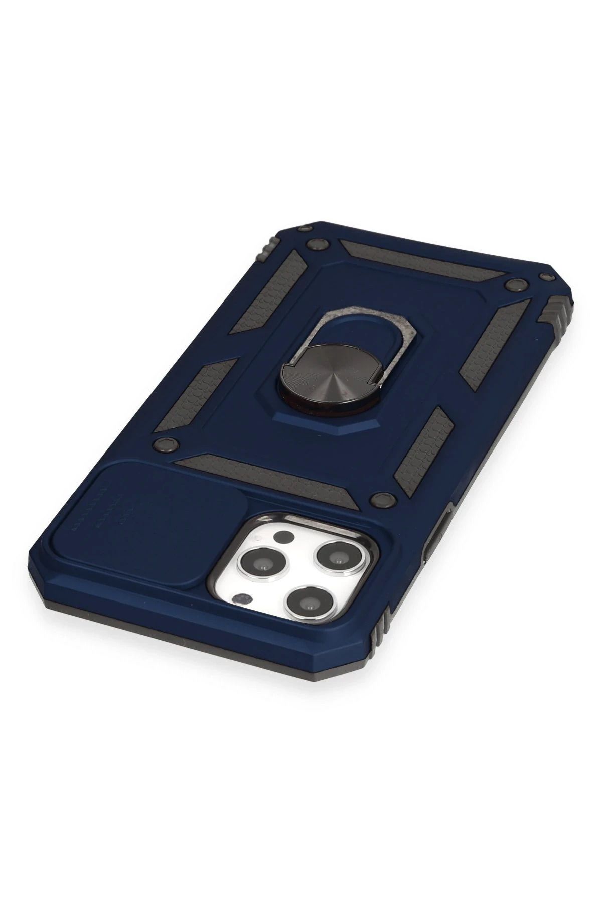 NewFace iPhone 12 Pro Max Kılıf Pars Lens Yüzüklü Silikon - Lacivert MRAYD