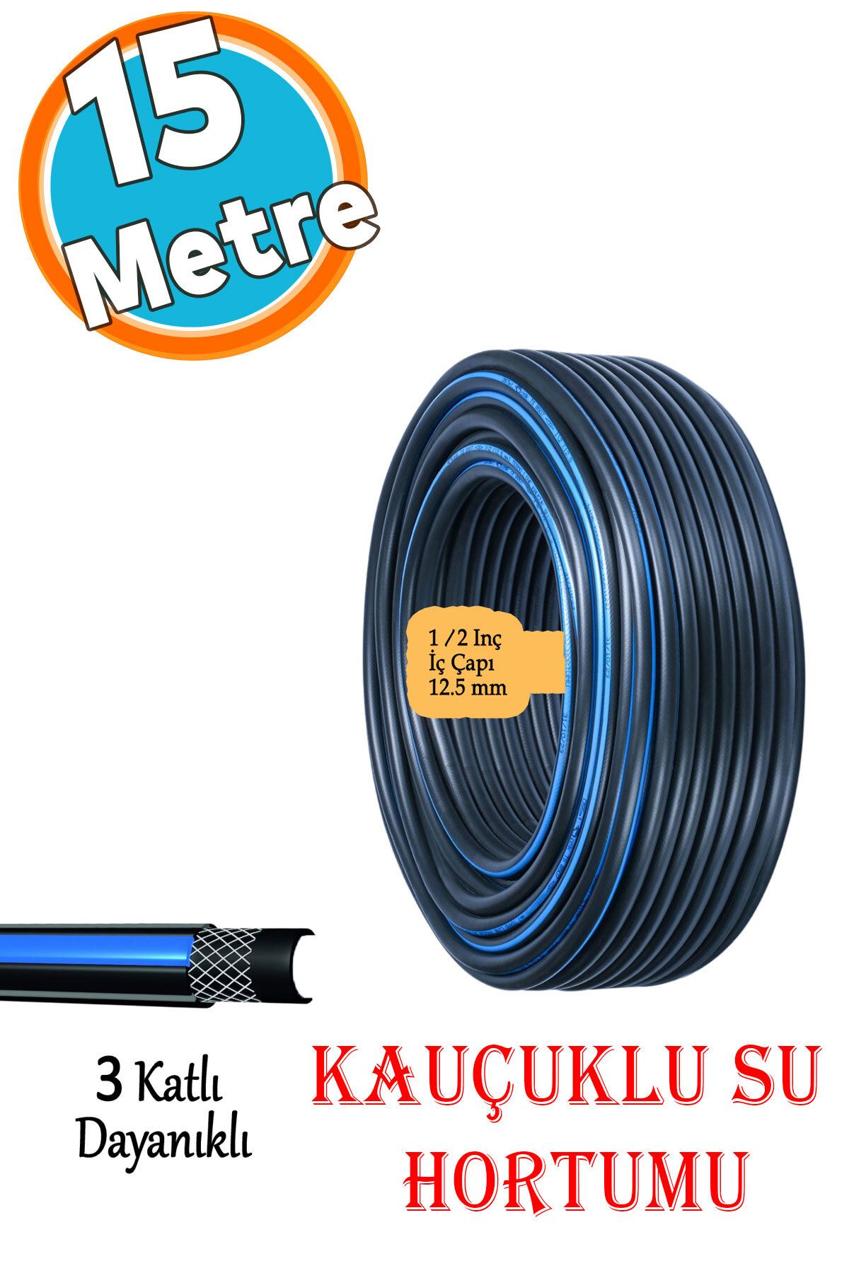NZB Kauçuklu Termo Bahçe Hortumu Dayanıklı 15 Metre 3 Katlı Sağlam Su Sulama Yıkama Hortum 12.5 mm 1/2"