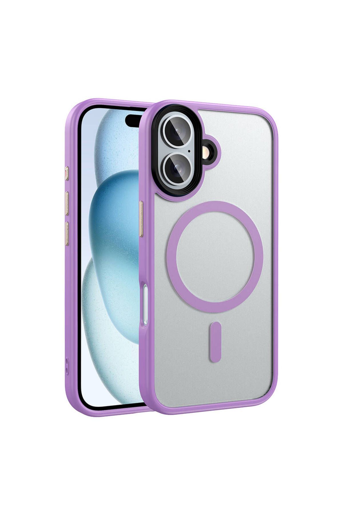 HTstore iPhone Uyumlu 16 Kılıf Mat Arka Yüzey Wireless Şarj Özellikli Zore Flet M-safe Kapak-Pembe