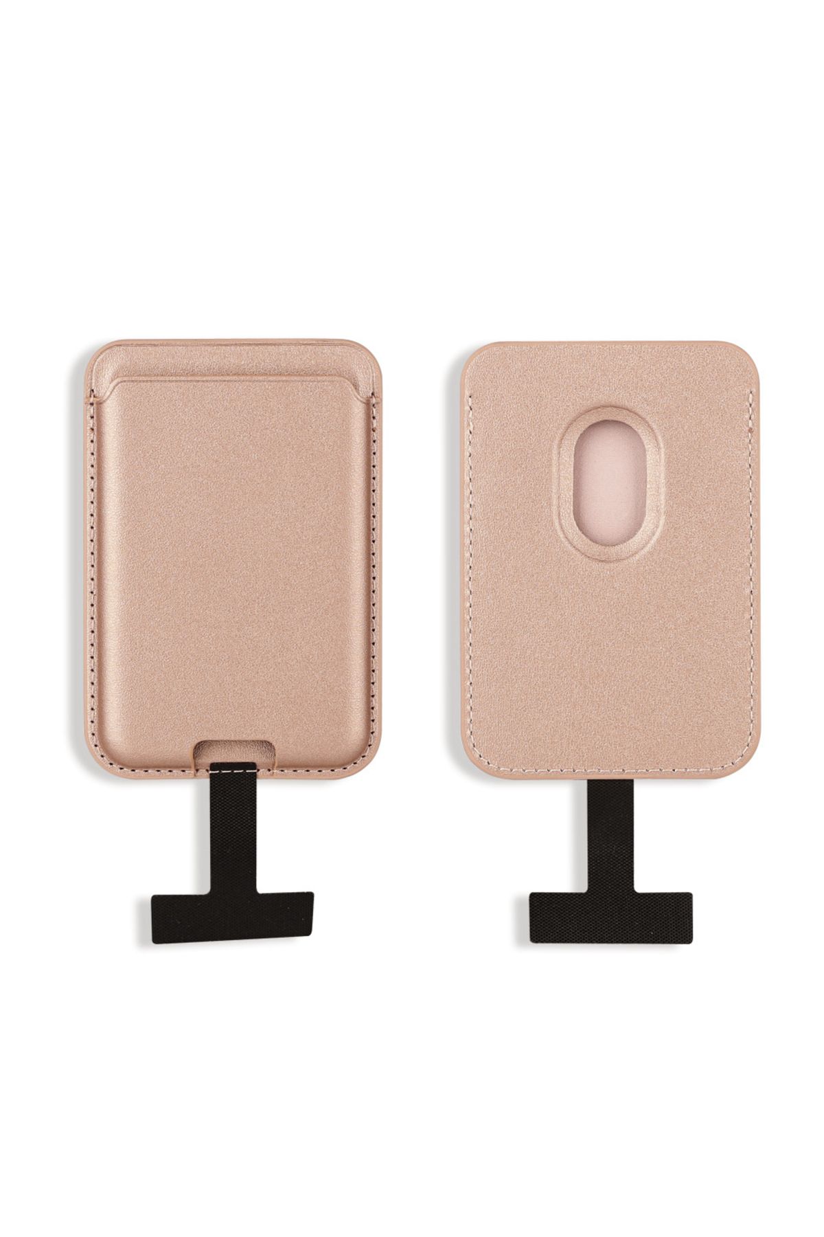 HTstore Zore CRD-09 Dahili Şarj Soket Aparatlı Magnetik PU Deri Kartlık-Rose gold