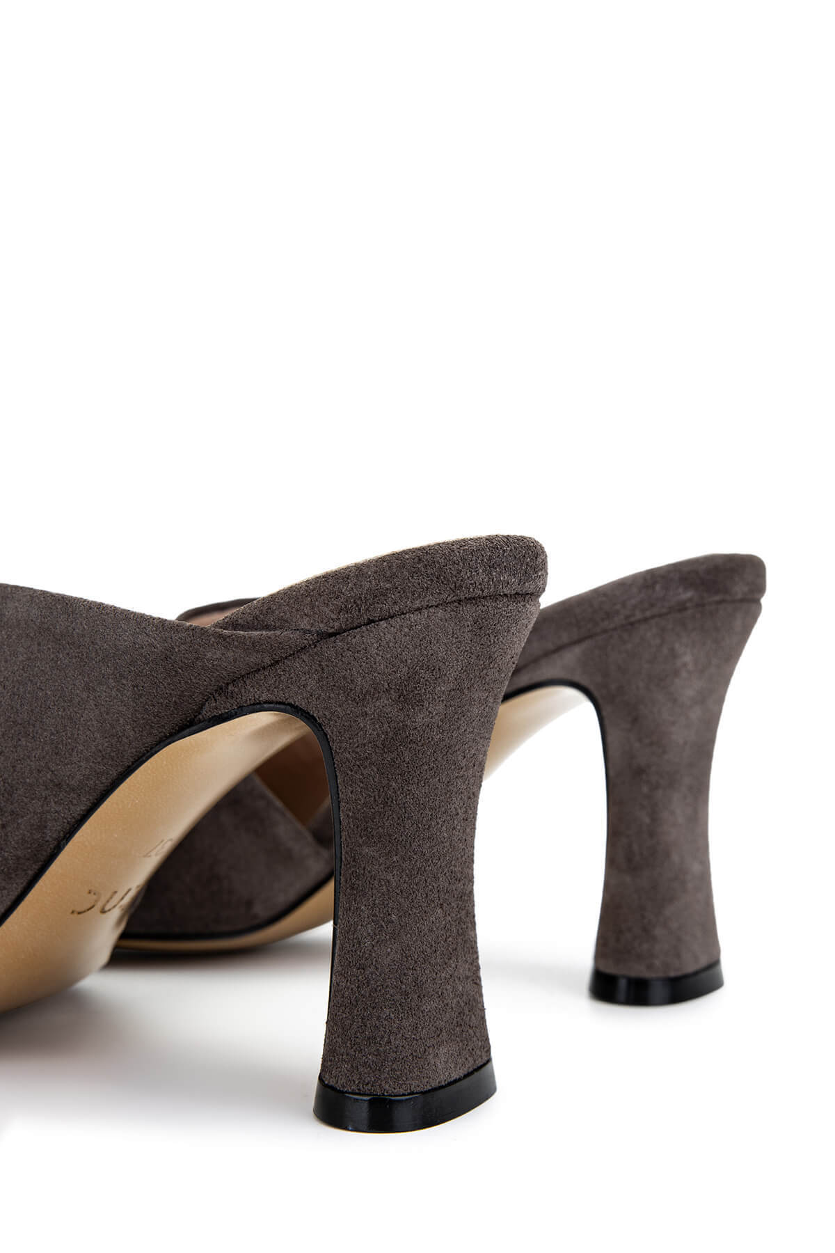 Tamer Tanca-Women's Genuine Leather Taupe Suede Heeled Slippers 5