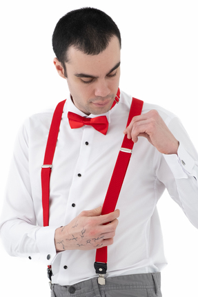 ELROZO Pantolon Askısı ve Papyon Seti Deri Bağlantılı