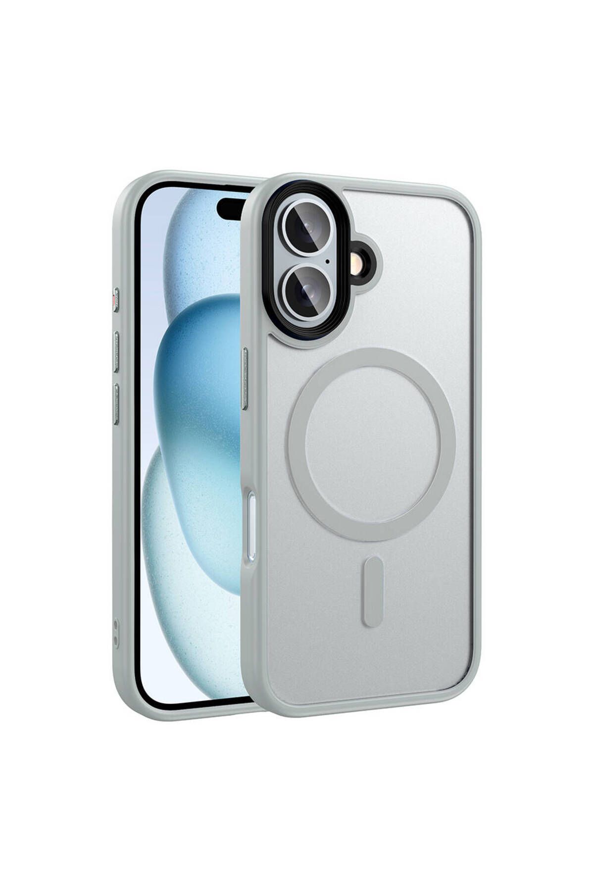 HTstore iPhone Uyumlu 16 Kılıf Mat Arka Yüzey Wireless Şarj Özellikli Zore Flet M-safe Kapak