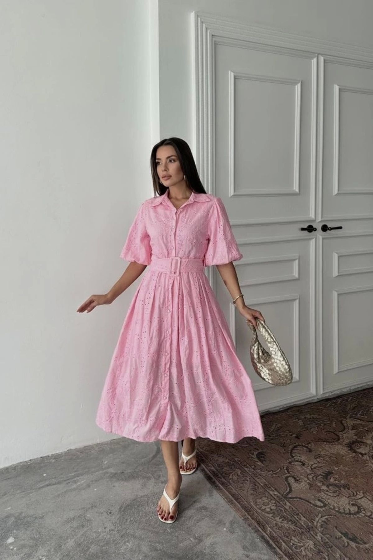 Butik Pembe Pileli Balkon Elbise