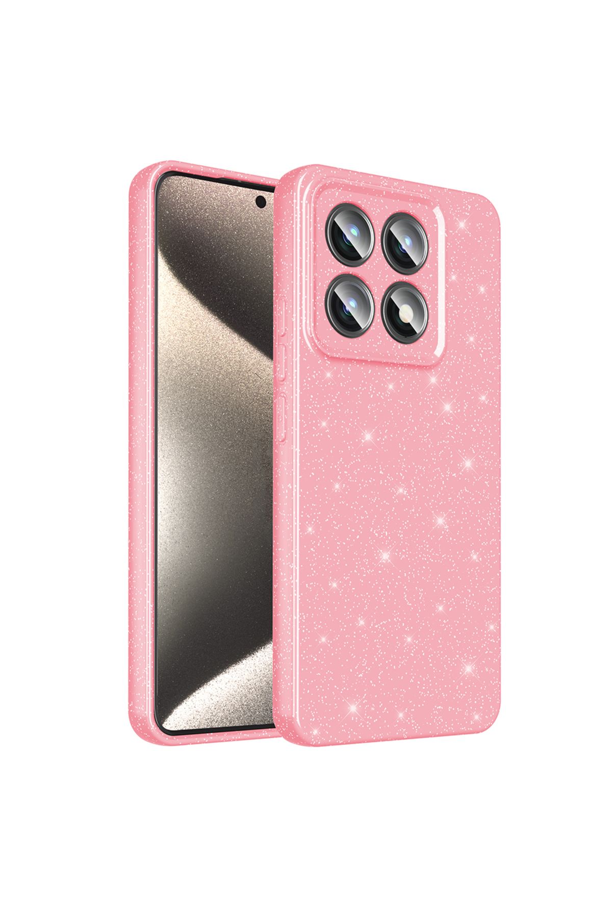 HTstore Xiaomi Uyumlu 14T Kılıf Kamera Korumalı Simli Lüks Zore Koton Kapak-Açık pembe