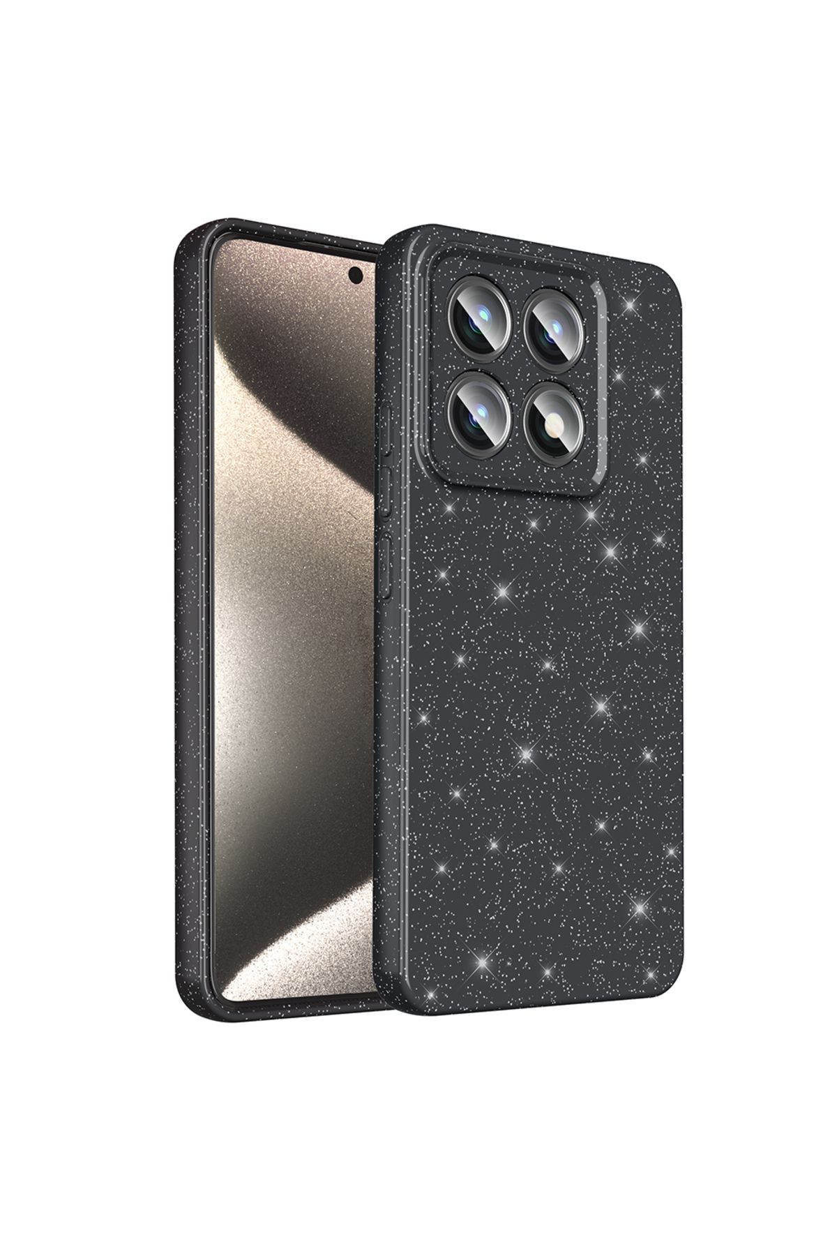 HTstore Xiaomi Uyumlu 14T Kılıf Kamera Korumalı Simli Lüks Zore Koton Kapak-Siyah