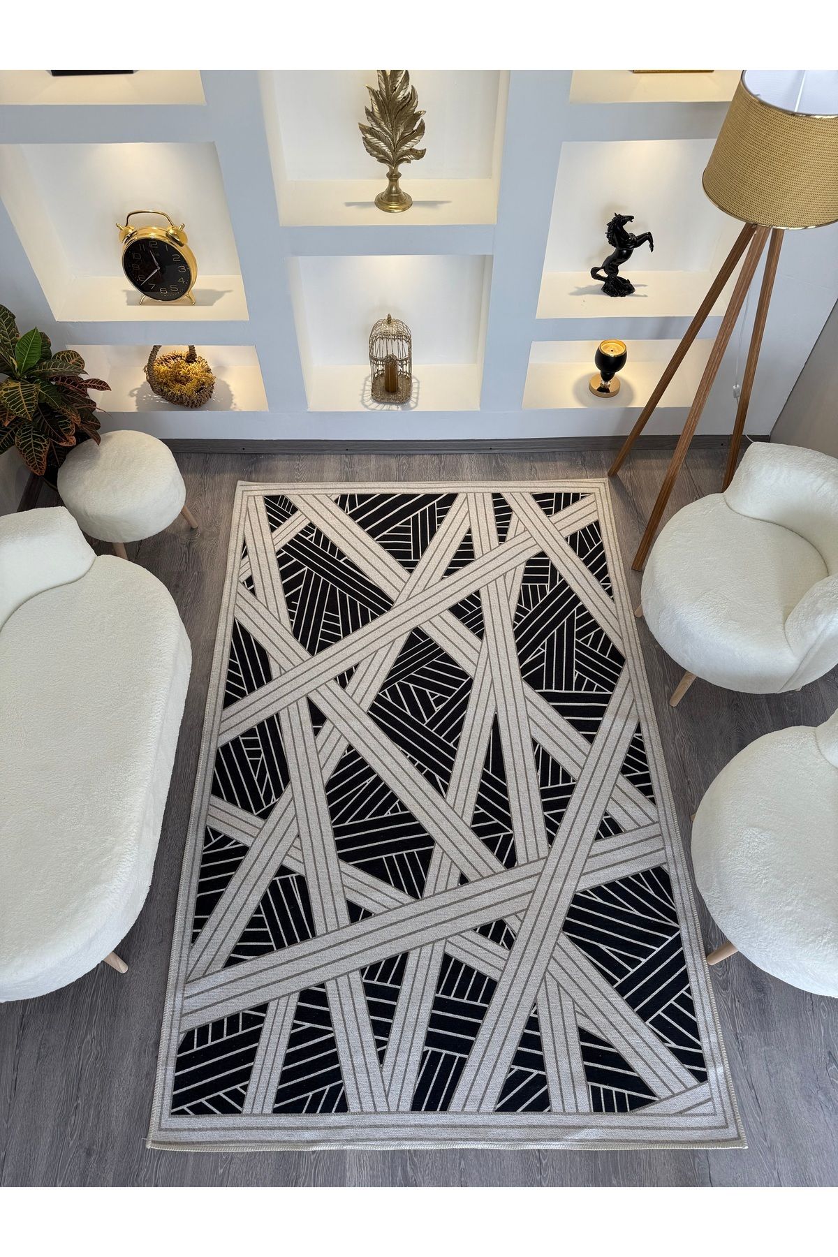Rugs Modern Halı Opal Siyah Geometrik Detaylı Dokuma Taban Modern Dekoratif Halı opal05