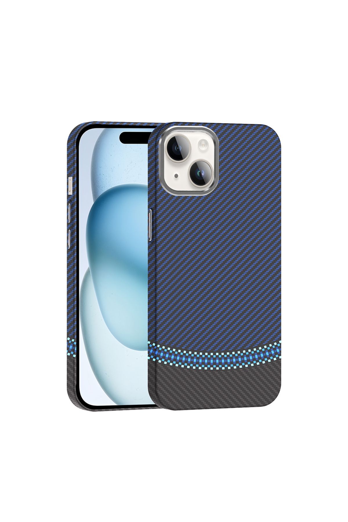 HTstore iPhone Uyumlu 13 Kılıf M-safe Şarj Özellikli Karbon Fiber Görünümlü Zore Gros Kapak-Siyah-lacivert