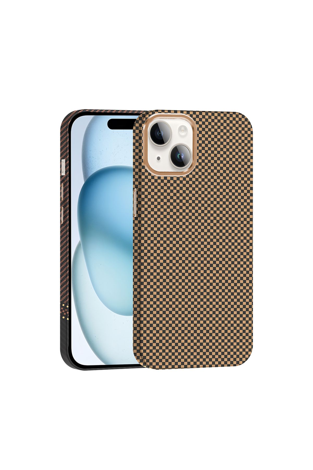 HTstore iPhone Uyumlu 13 Kılıf M-safe Şarj Özellikli Karbon Fiber Görünümlü Zore Gros Kapak-Desert titanyum