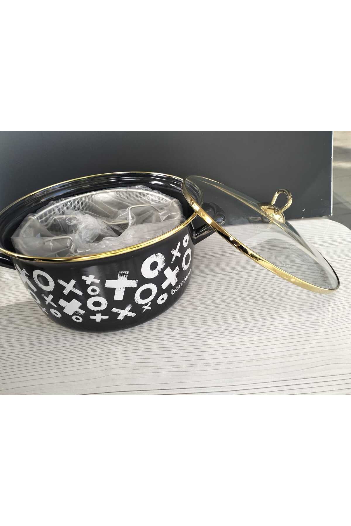 kurt41 Emaye Cam Kapaklı Patates Biber Kabak Sosis Patlıcan Kızartma Tenceresi Fritöz 22 Cm