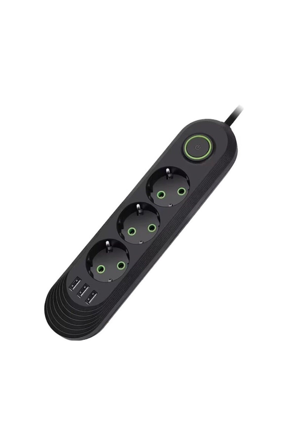 NEXTLY Extension Cord With 3 Sockets And 3 Usb , Switch, Hanging Bracket, 2m Cable, 2500w, Black - One Size