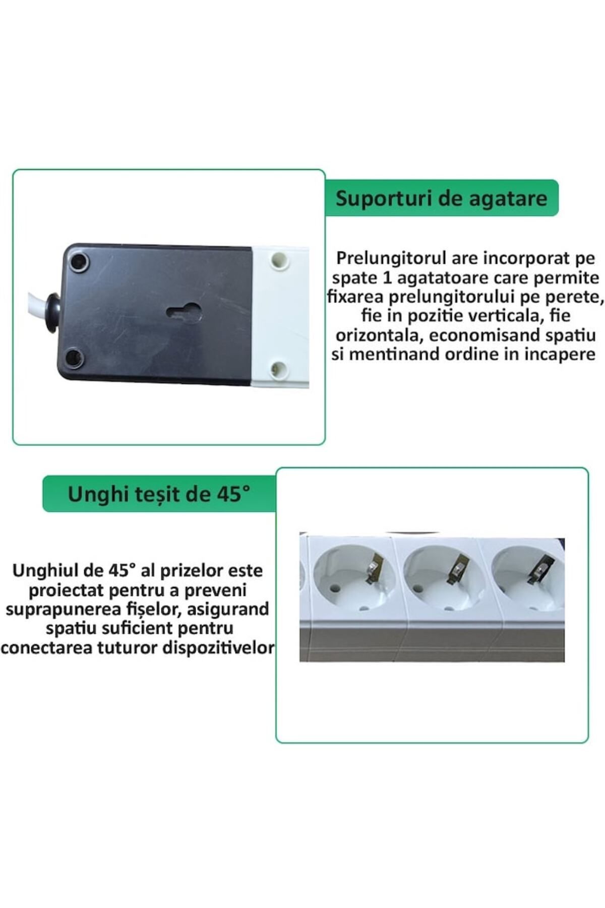 NEXTLY-Extension Cord With 3 Sockets, Switch, Hanging Bracket, High Temperature Resistant 5