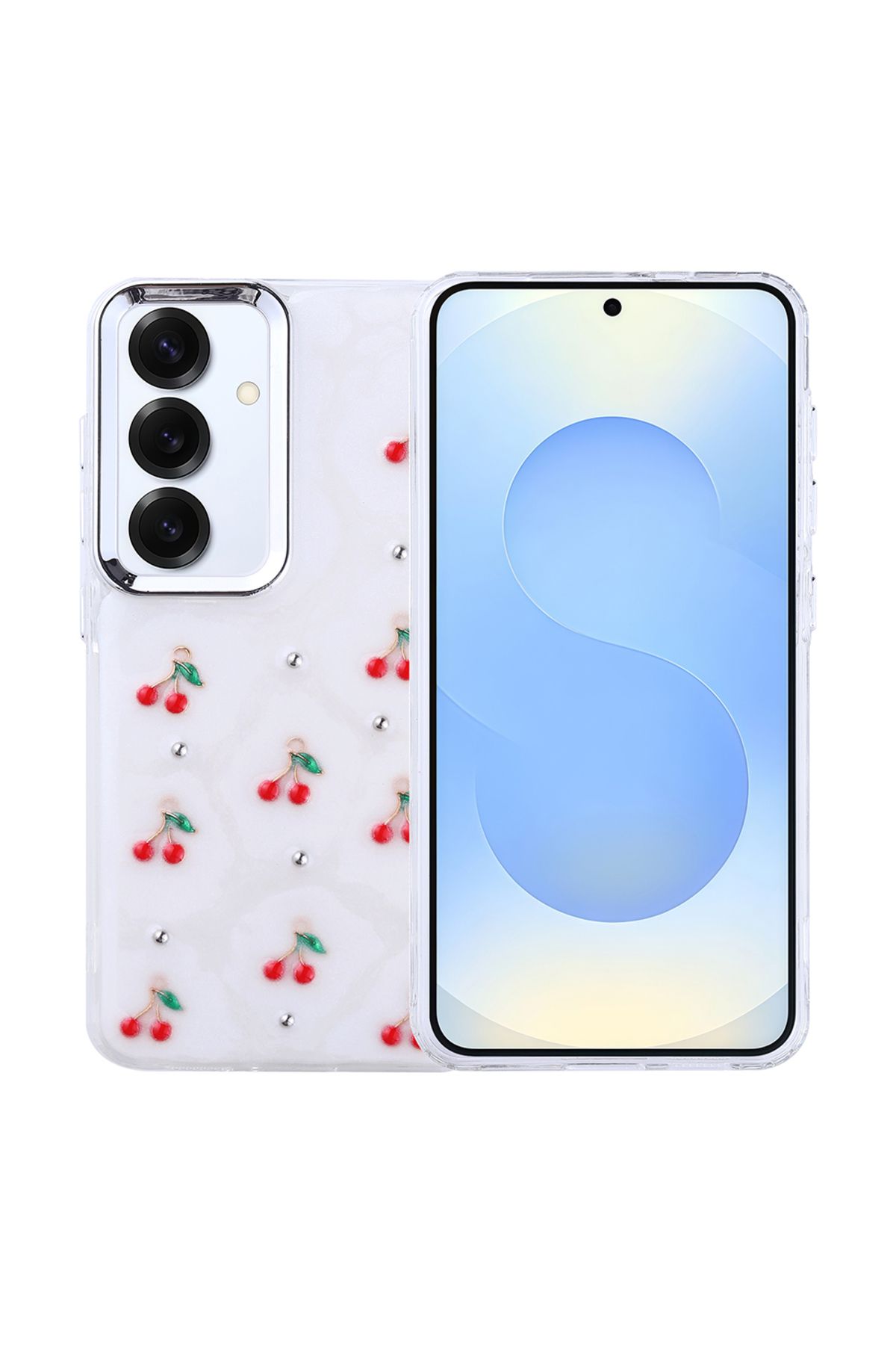HTstore Galaxy Uyumlu S25 Plus Kılıf Airbag Tasarımlı Simli Şeffaf Zore Kutup Kapak-Kiraz