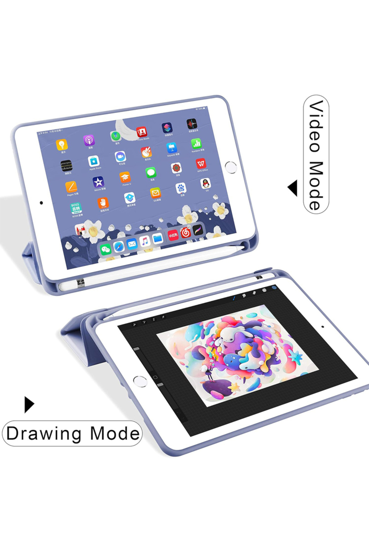 REDz Accessories-Husă tip book cu suport pentru pix pentru Apple iPad 10.2 inch 7/8/9, 2019/2020/2021, pliabilă, albastru lavandă 8